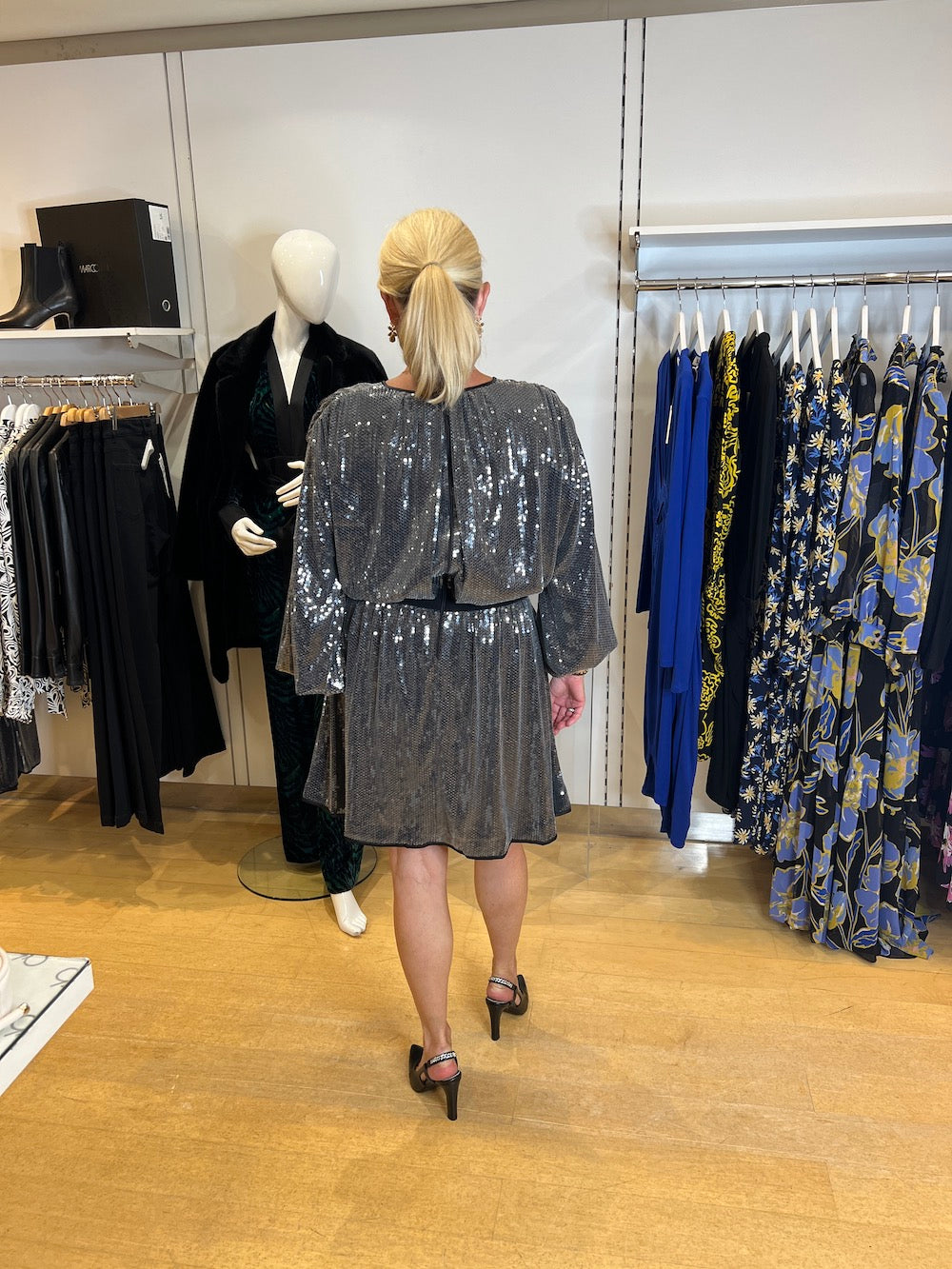 Moana Metallic Grey Sequin Mini Dress
