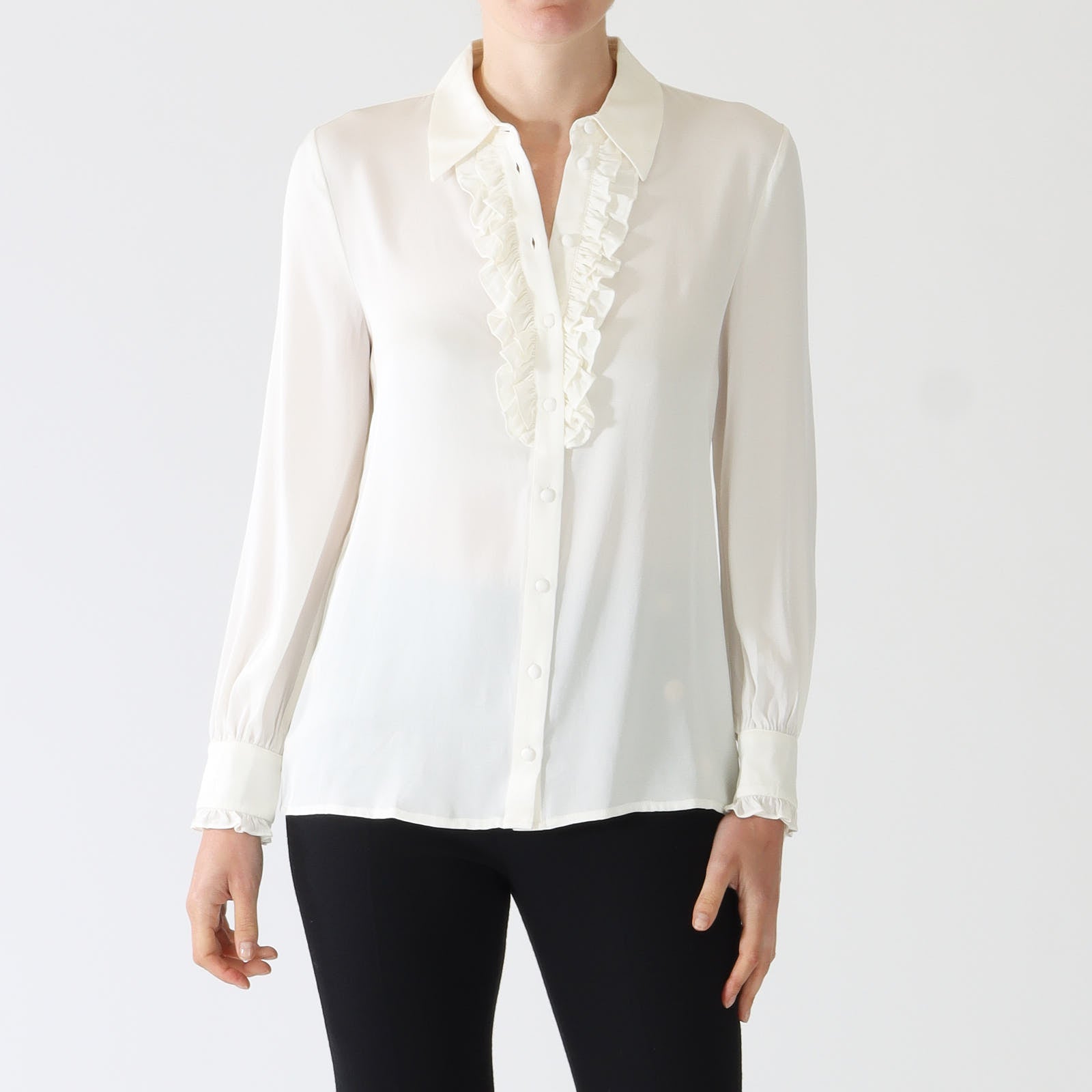 Monroe Ecru Blouse With Ruffle Placket