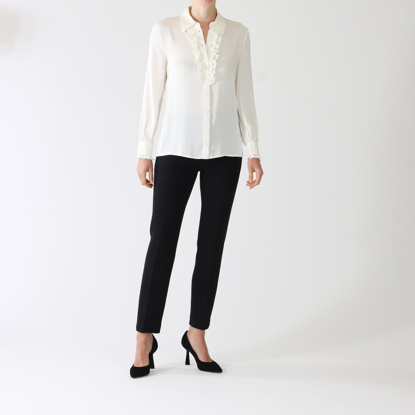 Monroe Ecru Blouse With Ruffle Placket