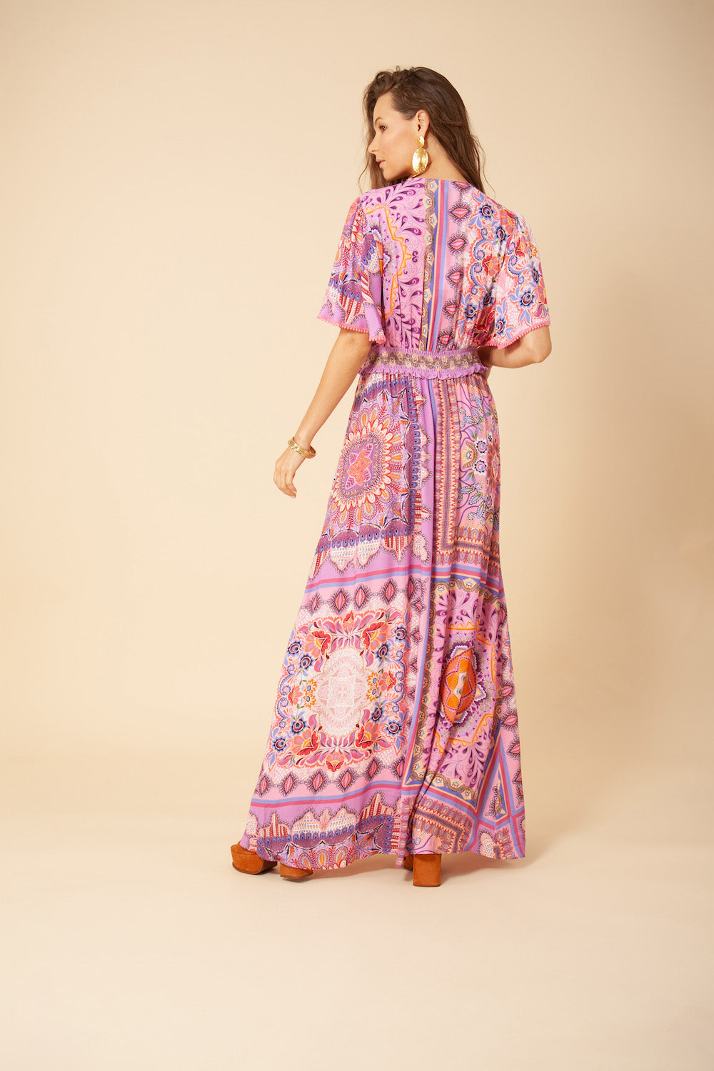 Nadja Pink Printed Smocked Maxi Dress