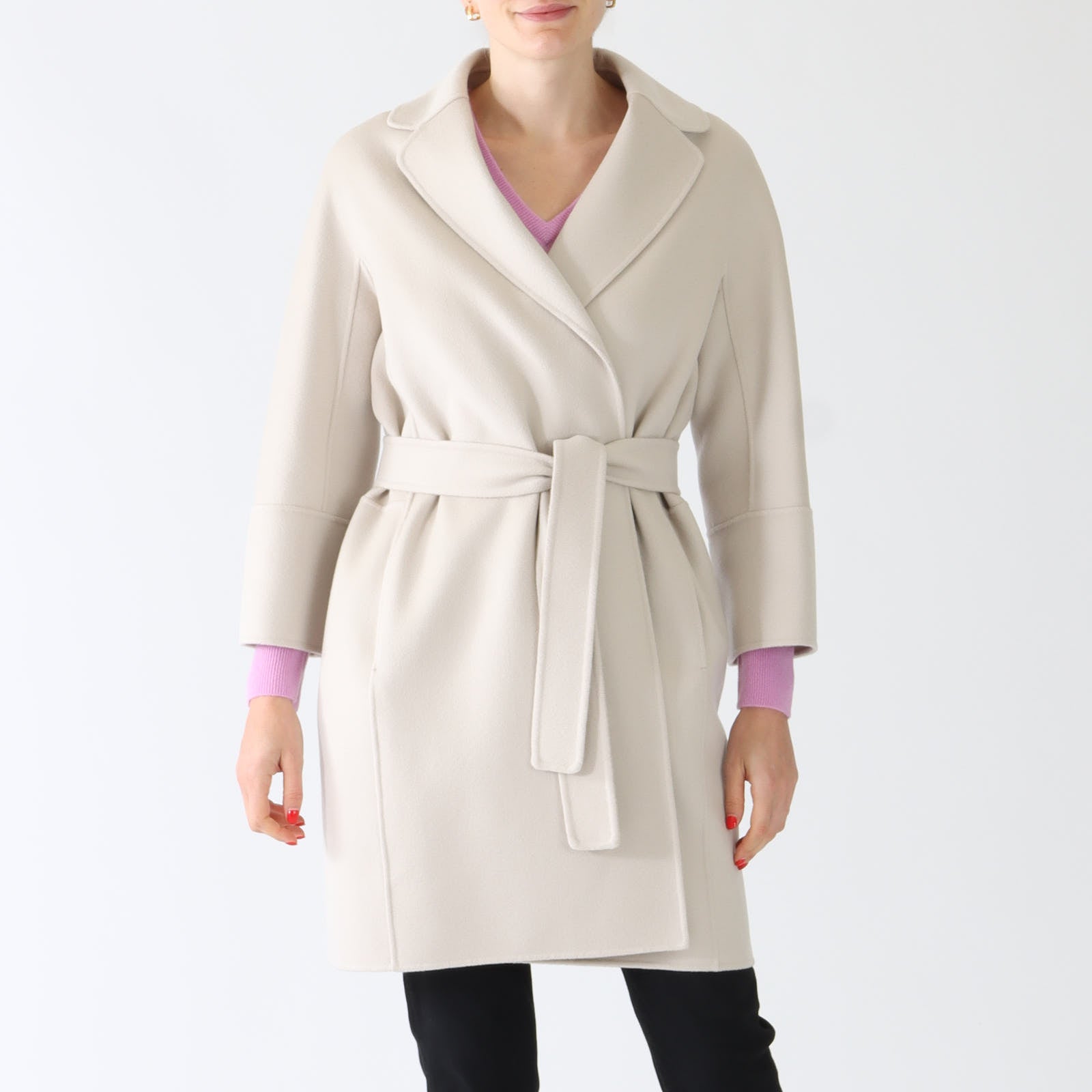 Natural Arona Double-Faced Wool Coat With Belt