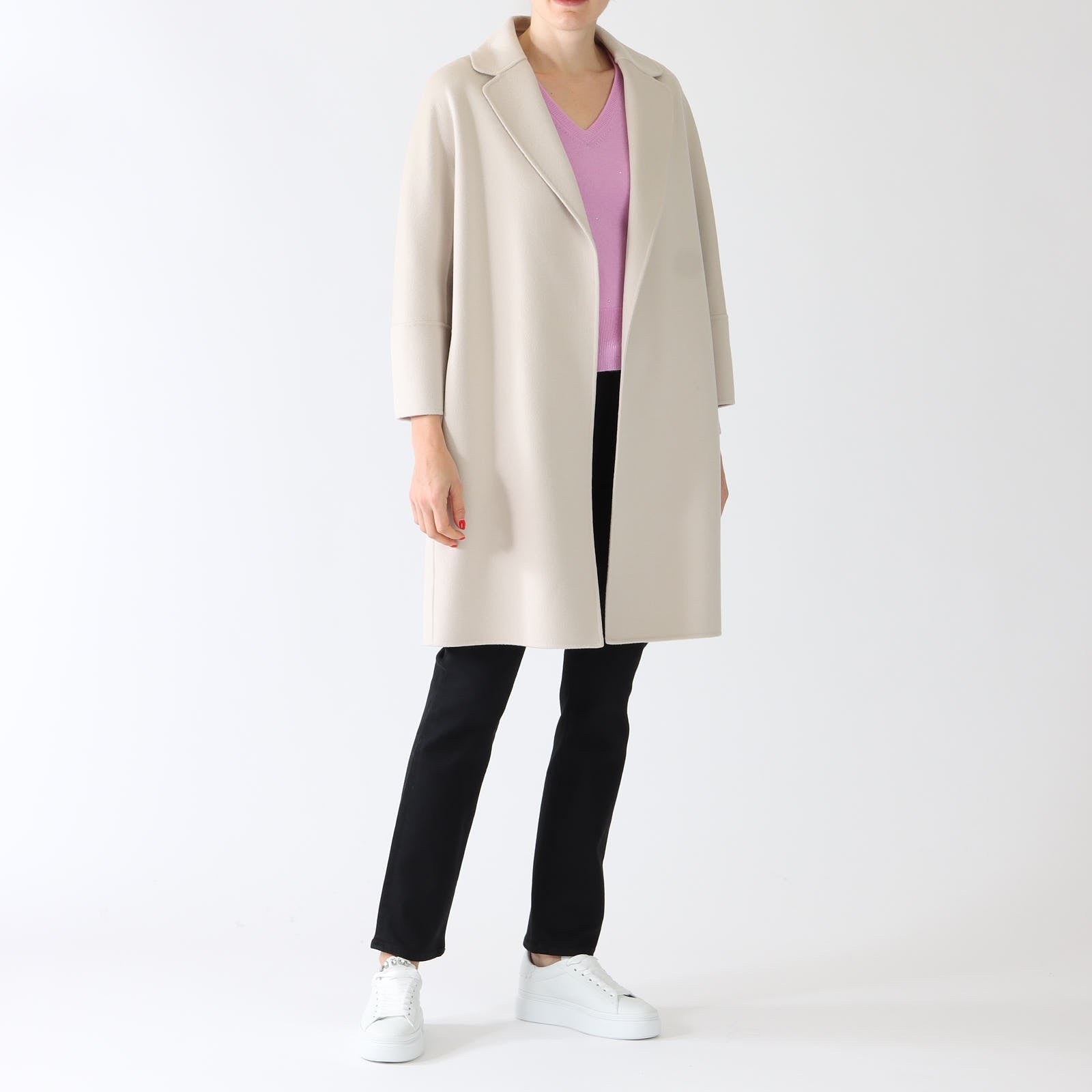 Natural Arona Double-Faced Wool Coat With Belt