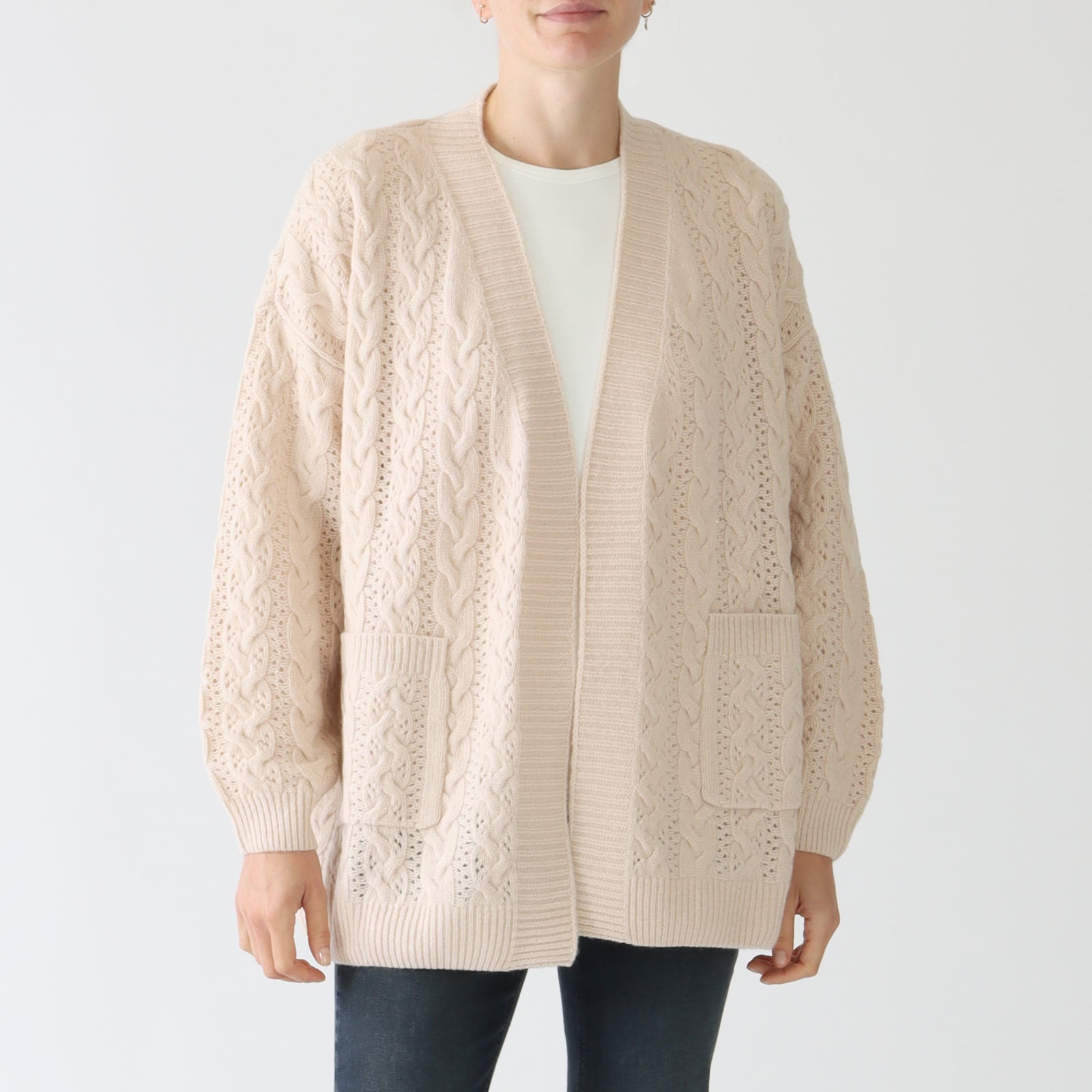 Natural Cable Knit Merino Wool Cardigan