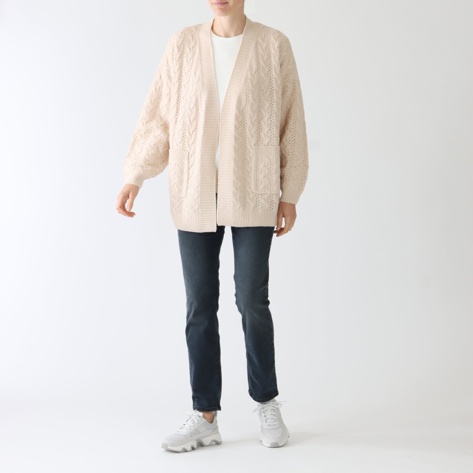 Natural Cable Knit Merino Wool Cardigan