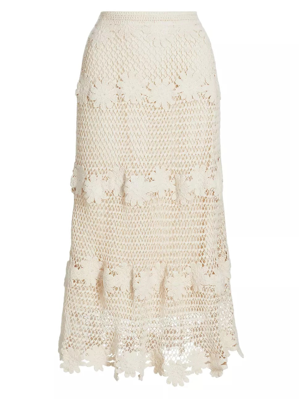 Natural Presley Crochet Knit Midi Skirt