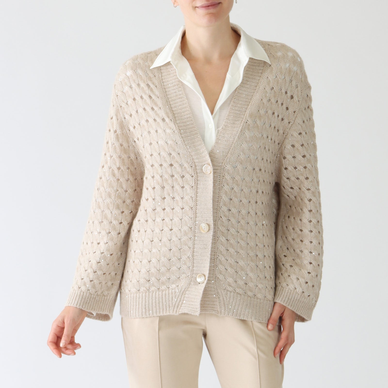 Naturale Openwork Stitch Cashmere Blend Cardigan