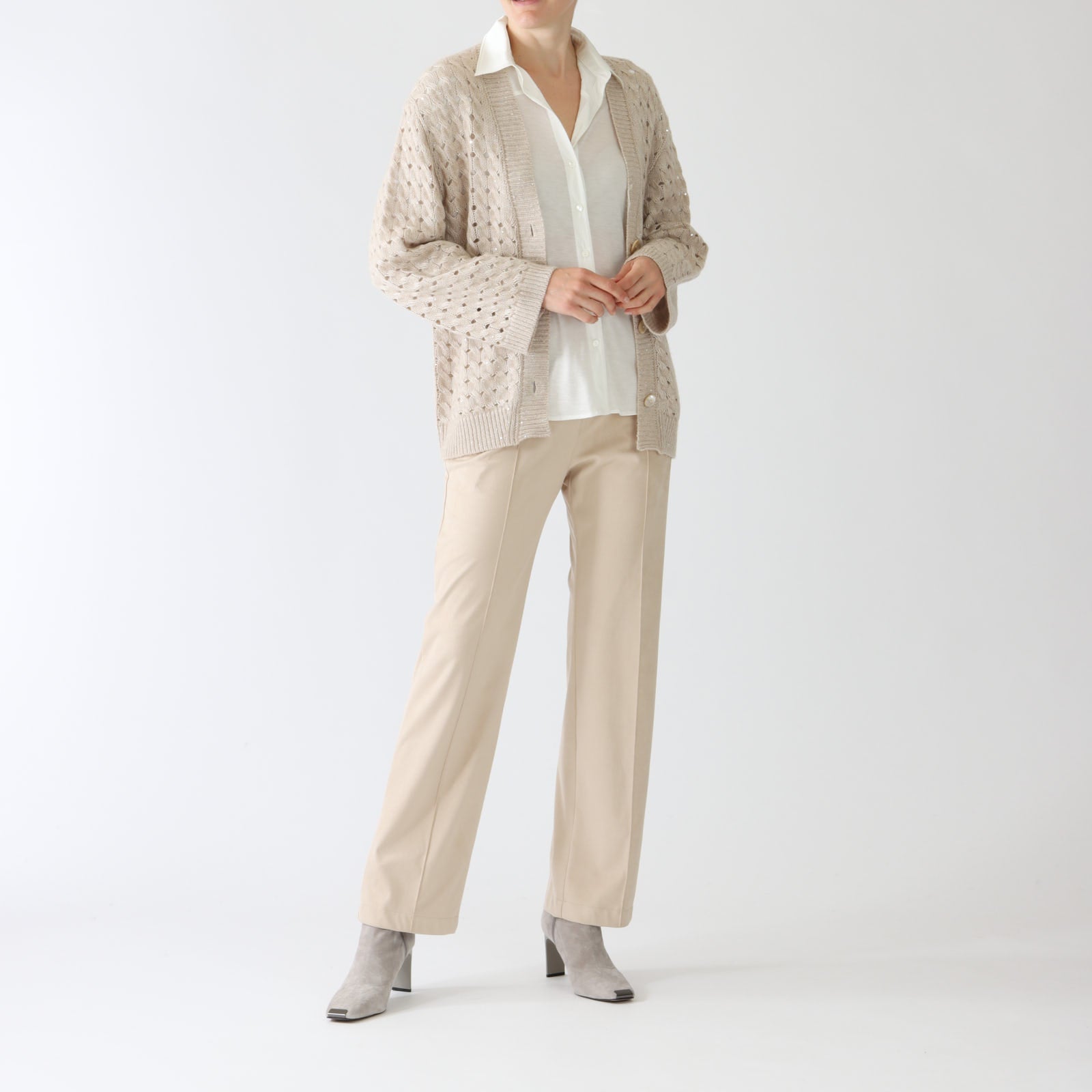 Naturale Openwork Stitch Cashmere Blend Cardigan