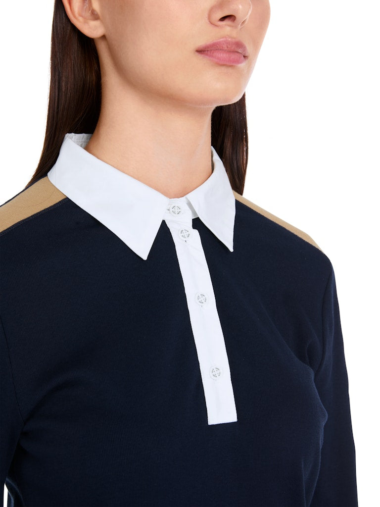 Navy Cotton Trim Polo Top