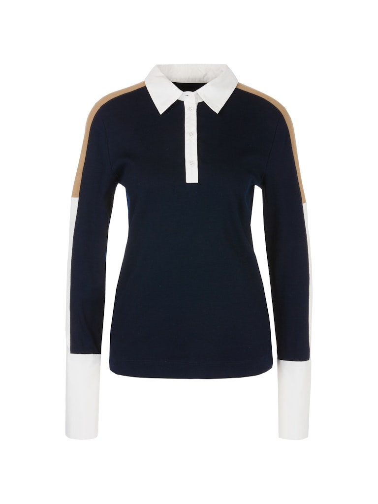 Navy Cotton Trim Polo Top