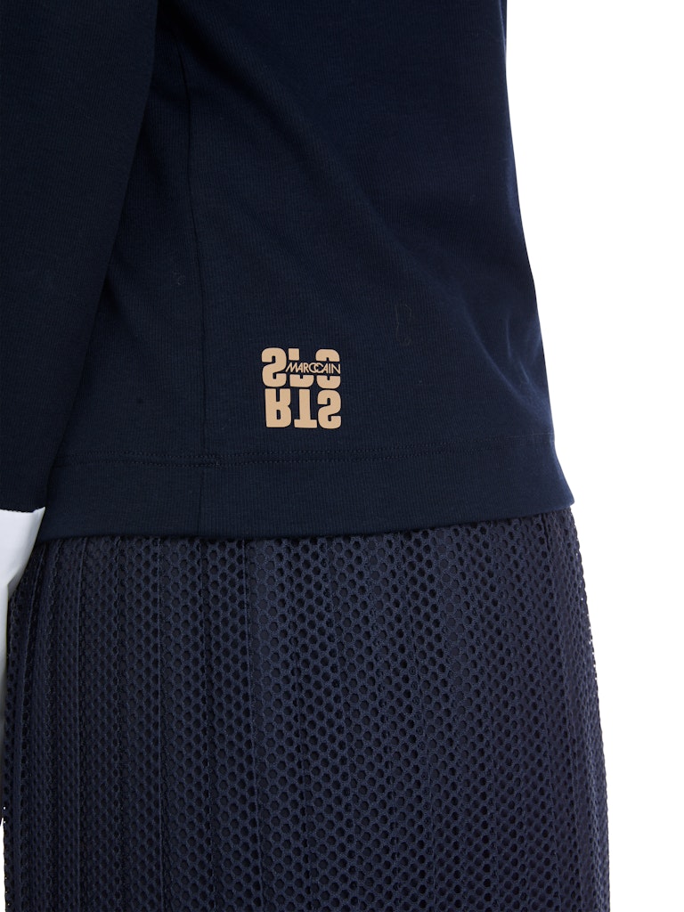 Navy Cotton Trim Polo Top