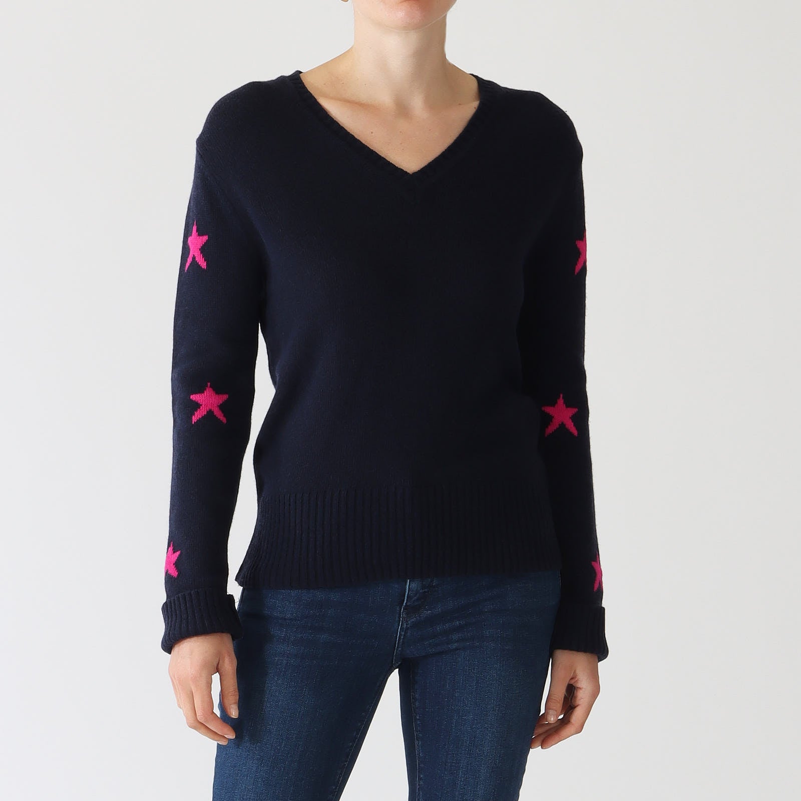 Navy & Fuchsia Neon Star Sweater