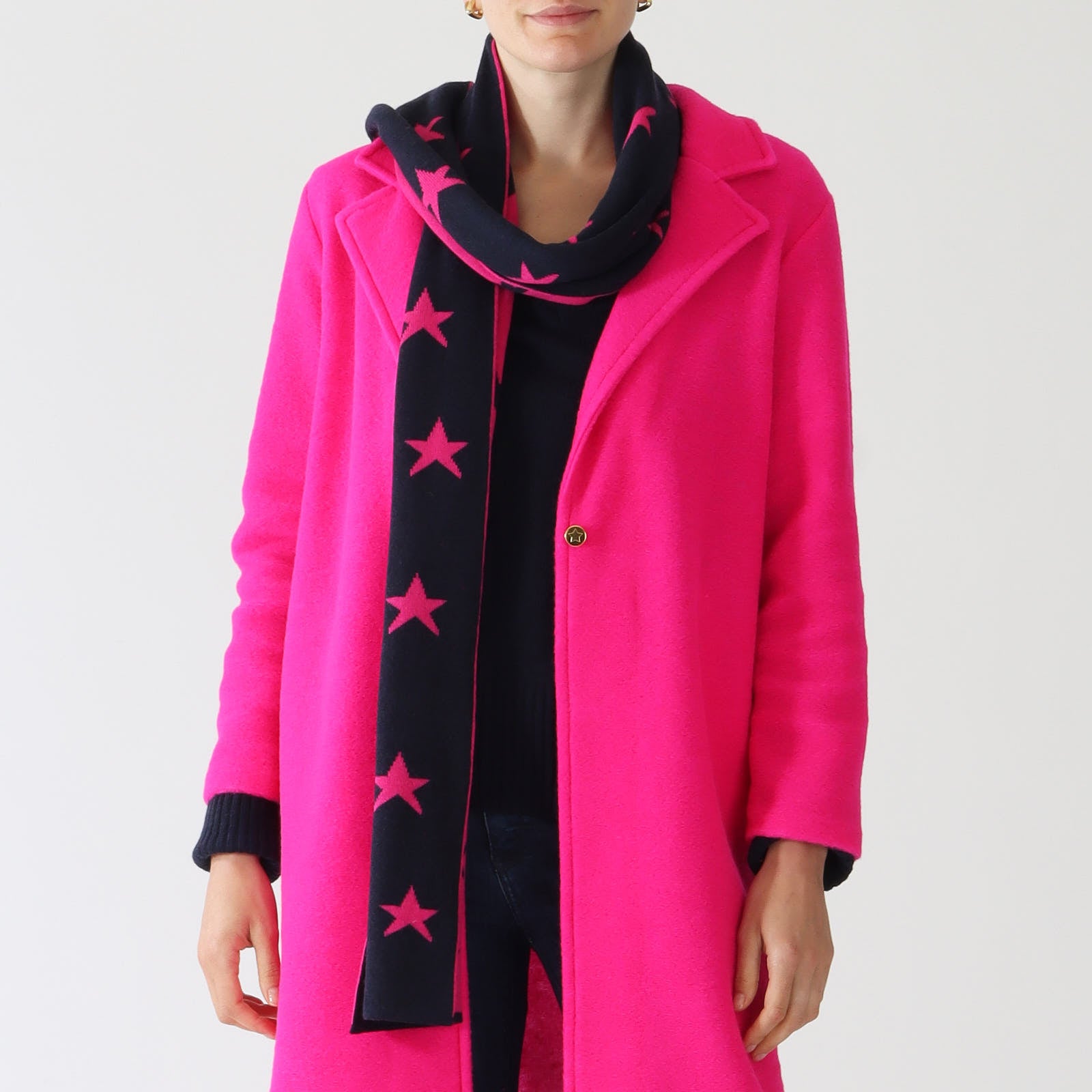 Navy & Fuschia Neon Star Cashmere Blend Scarf