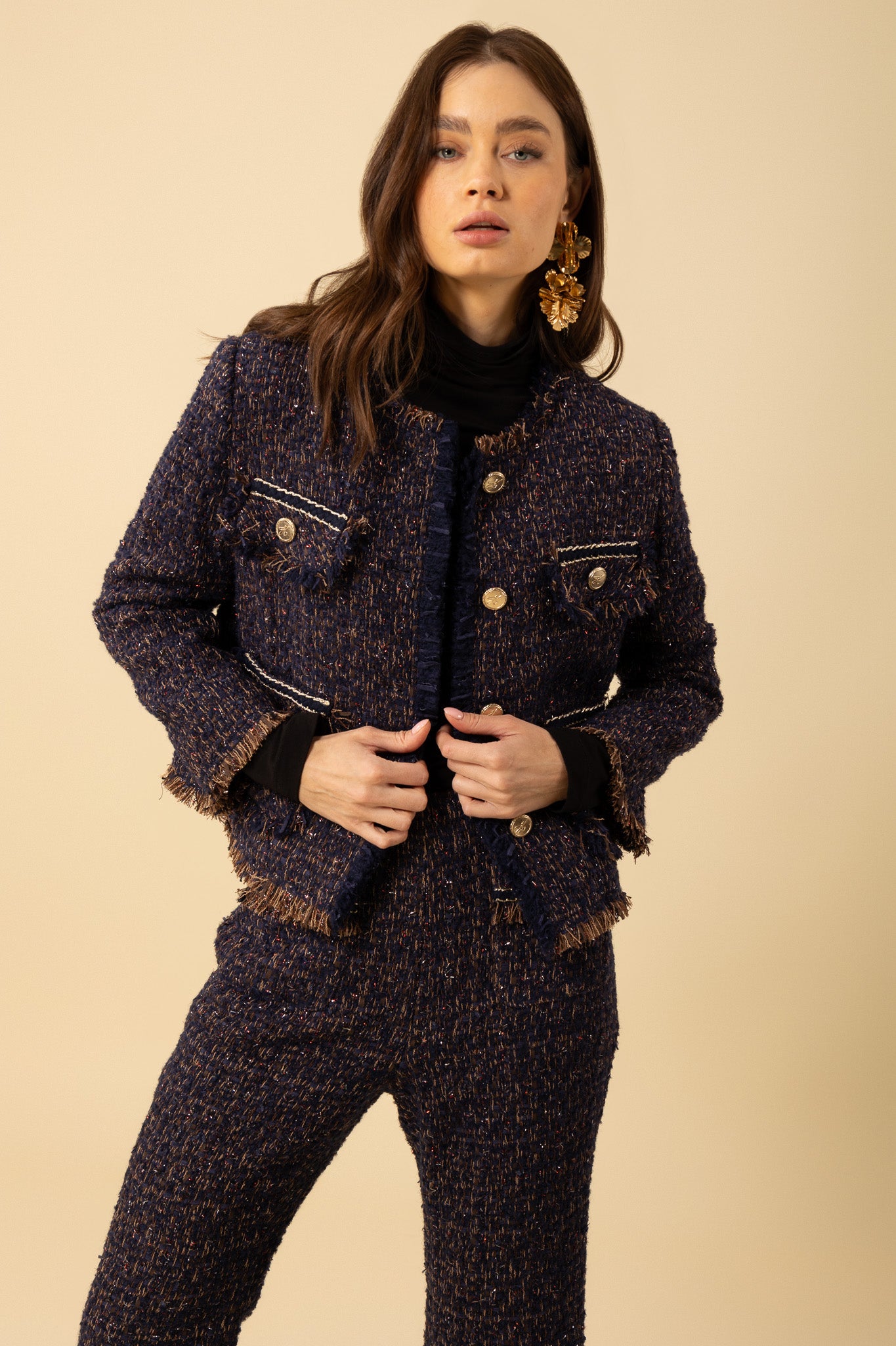 Navy Malani Tweed Bouclé Jacket