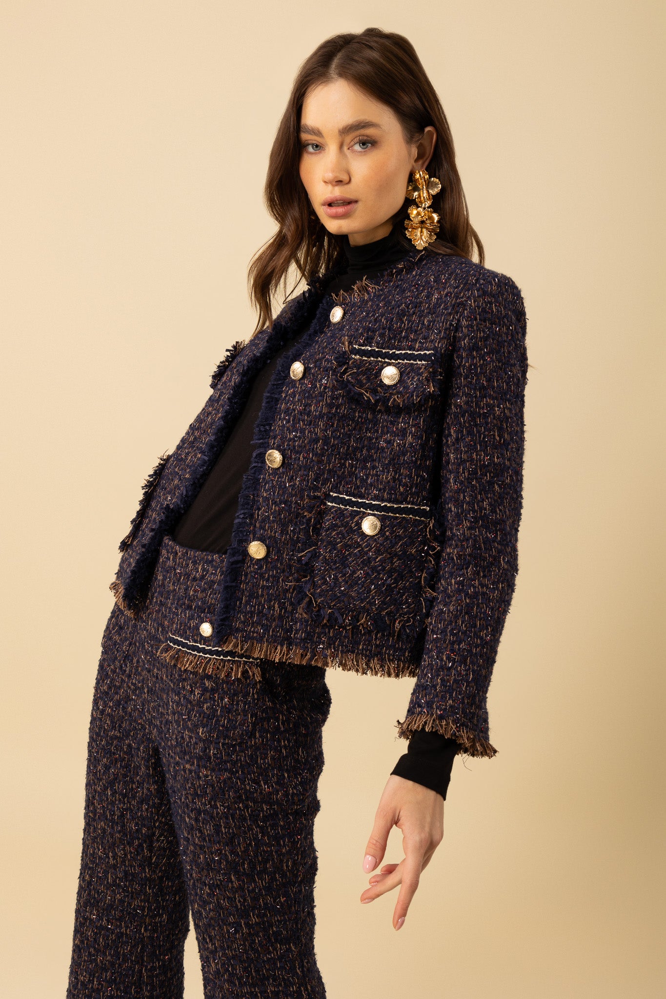 Navy Malani Tweed Bouclé Jacket