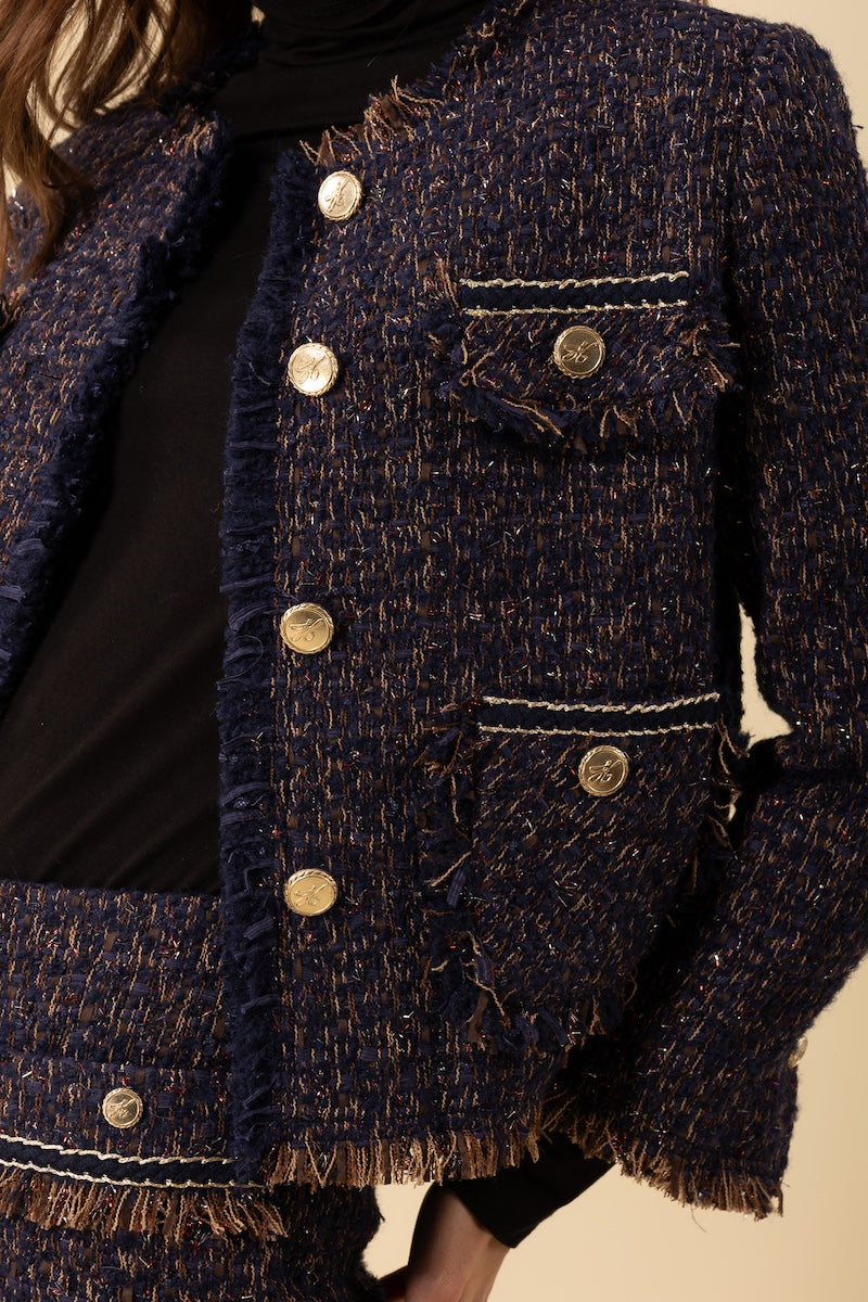 Navy Malani Tweed Bouclé Jacket