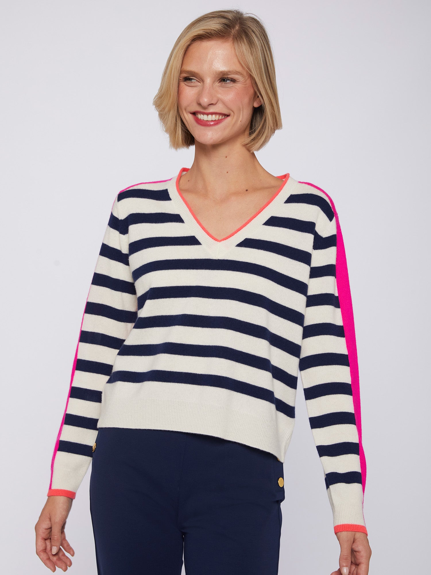 Navy, Orange & Pink Striped Sweater