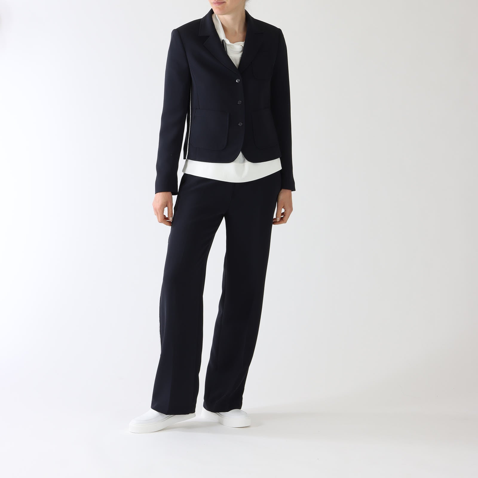 Navy Side Stripe Single Breast Blazer