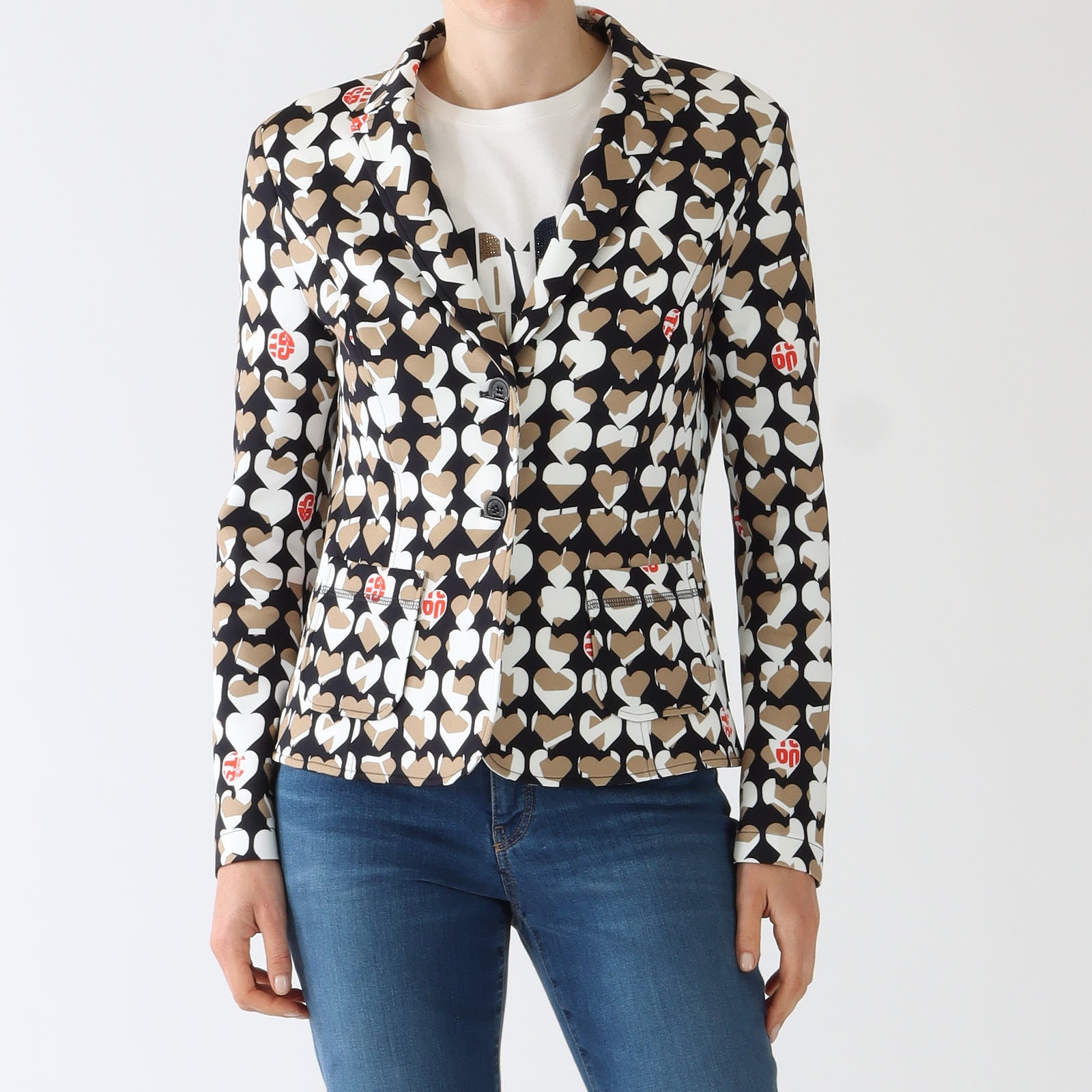 Navy Splithearts Print Jersey Blazer