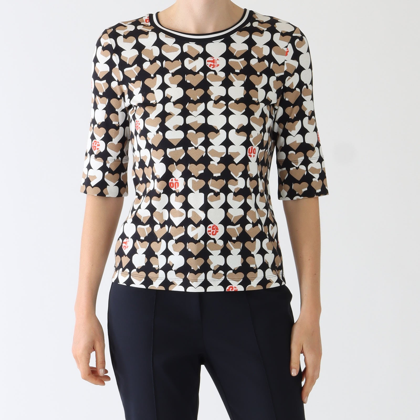 Navy Splithearts Print Stretch Cotton Top