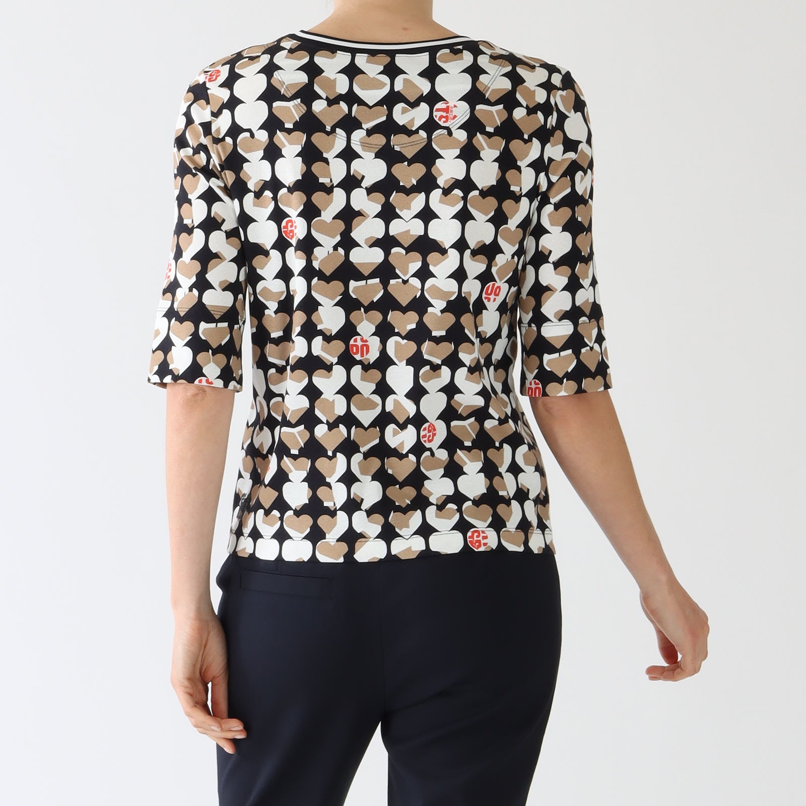 Navy Splithearts Print Stretch Cotton Top