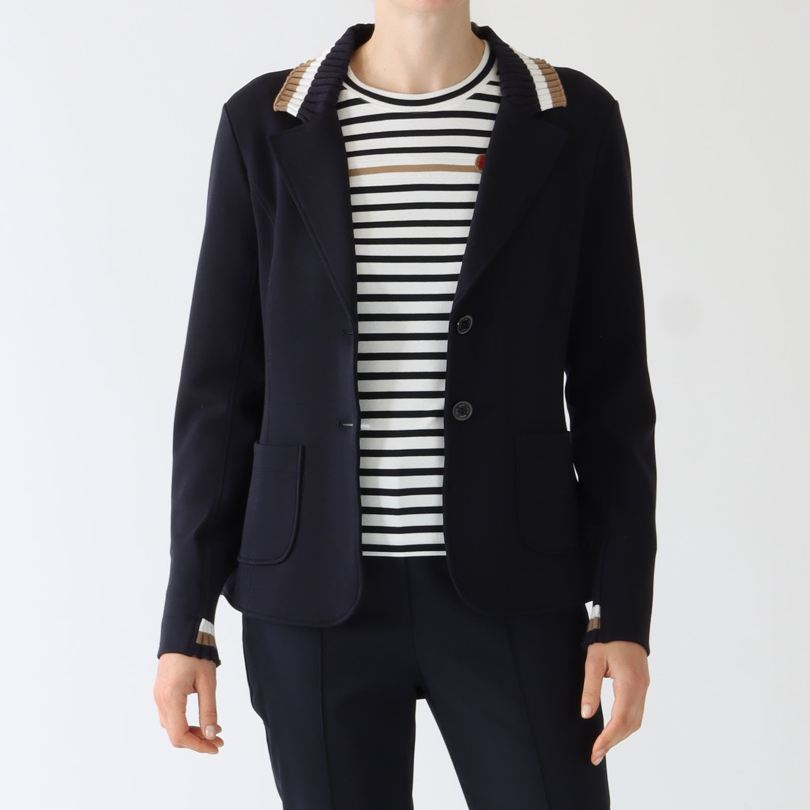 Navy Sports Knit Trim Jersey Blazer