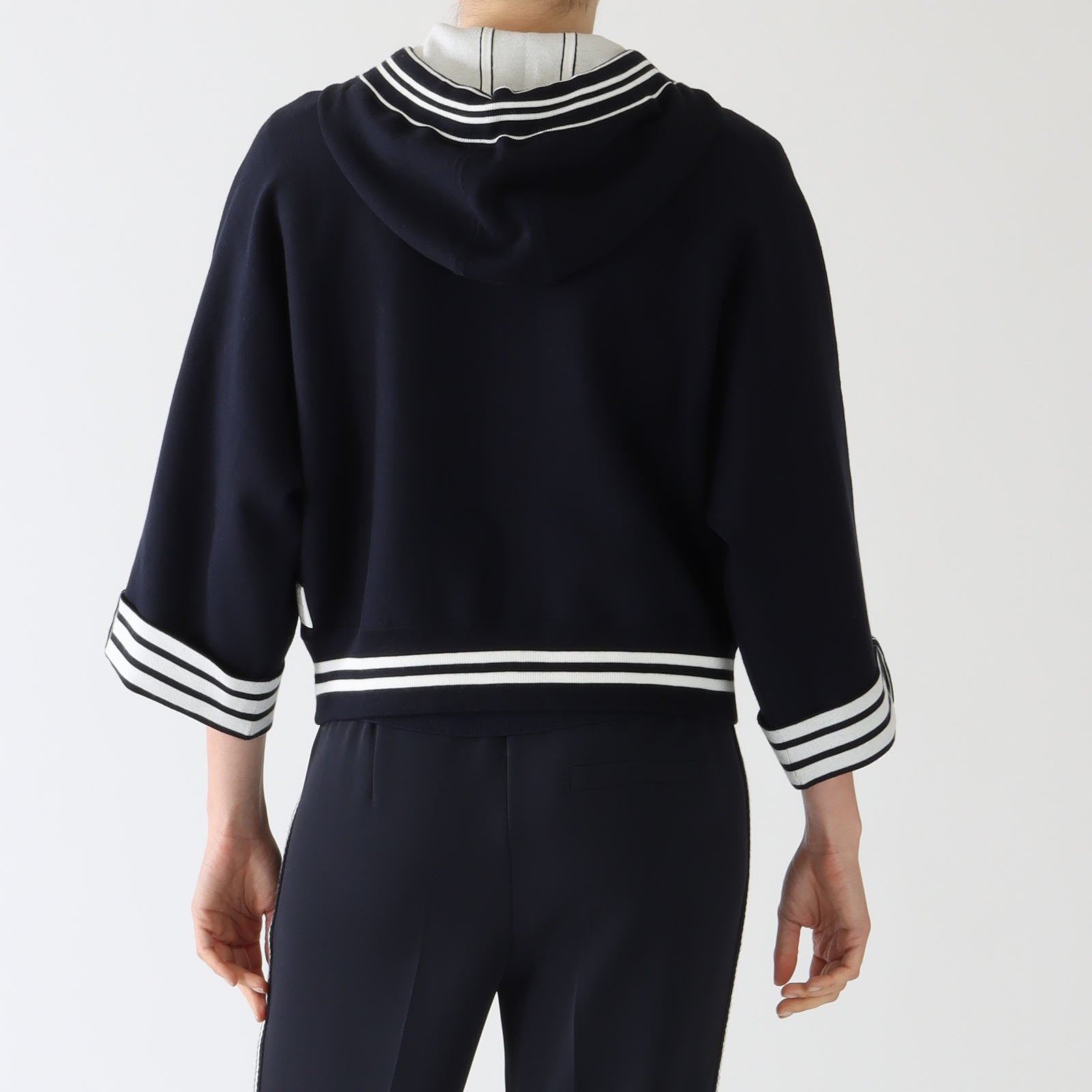 Navy Sports Trim Hooded Cardigan