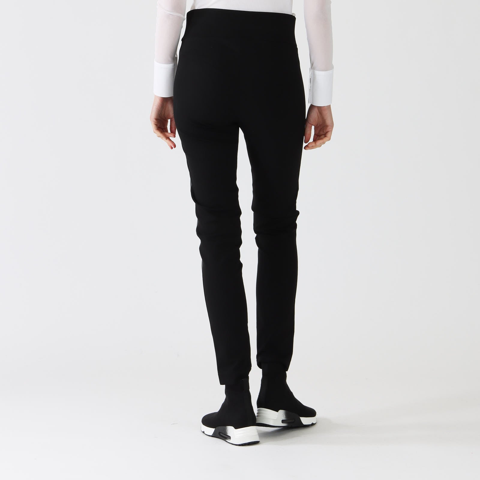 Nero Faux Leather & Jersey Slim Leg Pants
