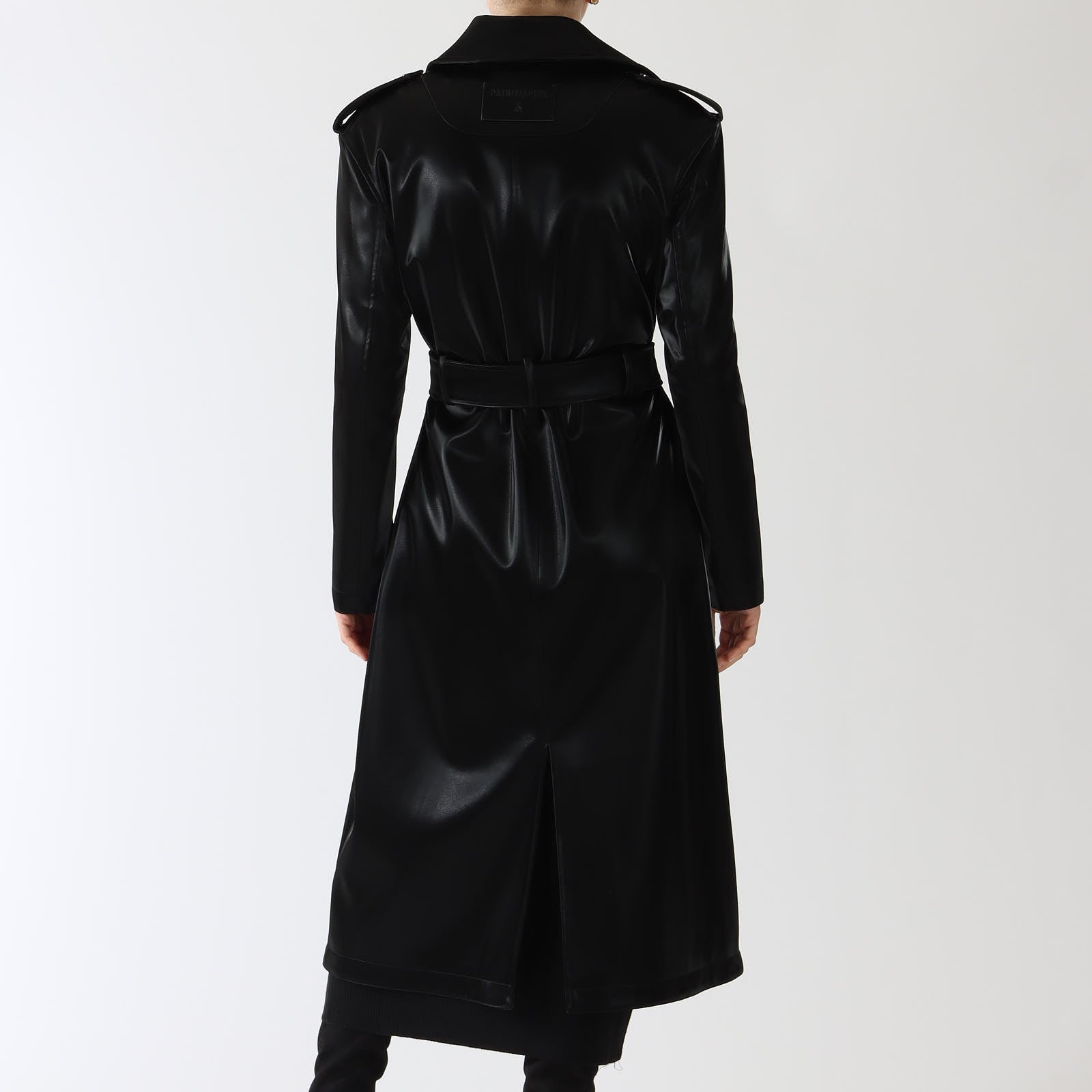 Nero Faux Leather Trench Coat