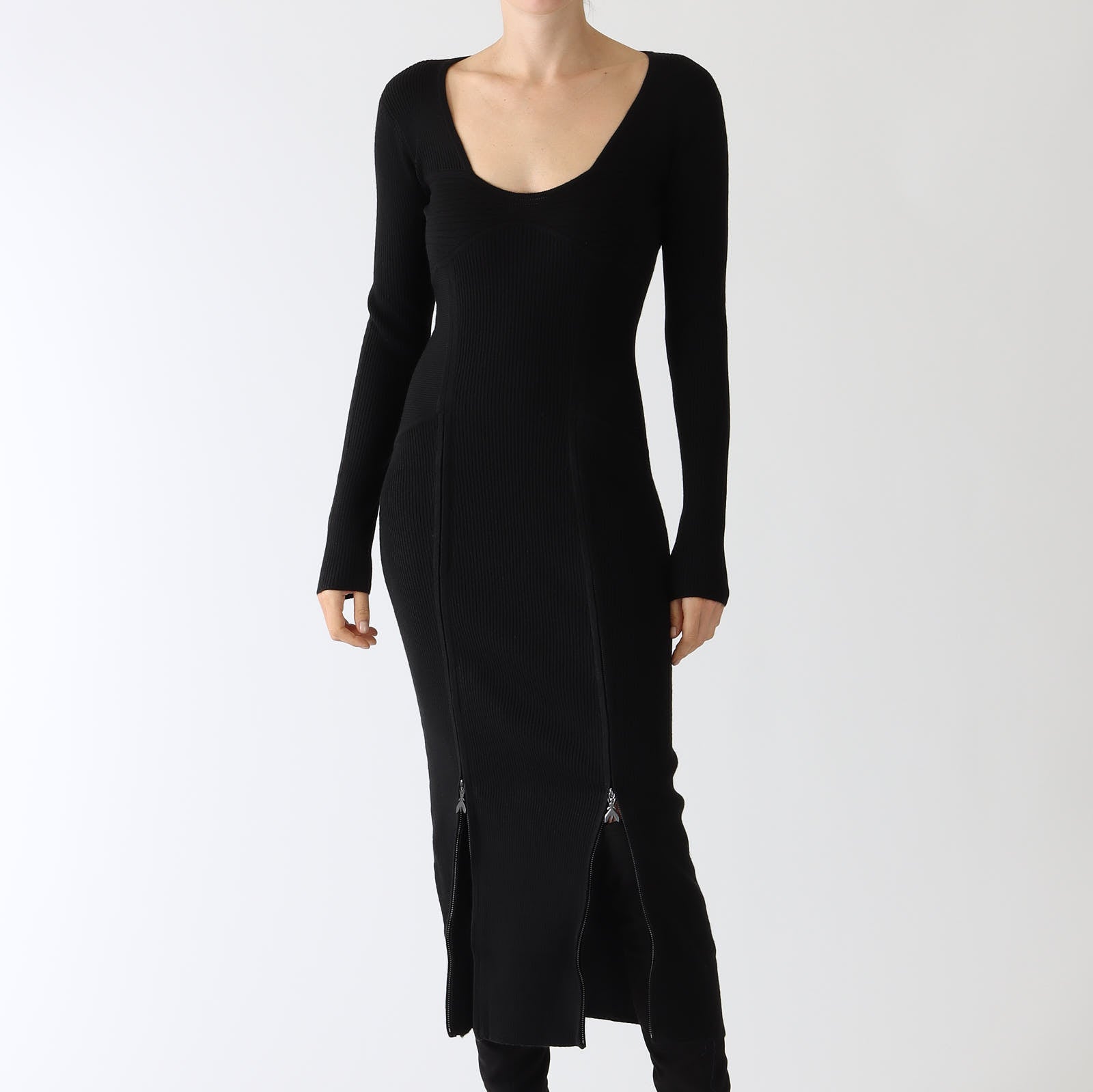 Nero Knitted Midi Dress With Zipped Leg Slits