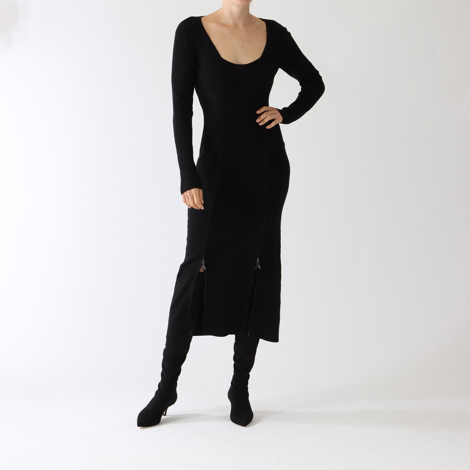 Nero Knitted Midi Dress With Zipped Leg Slits