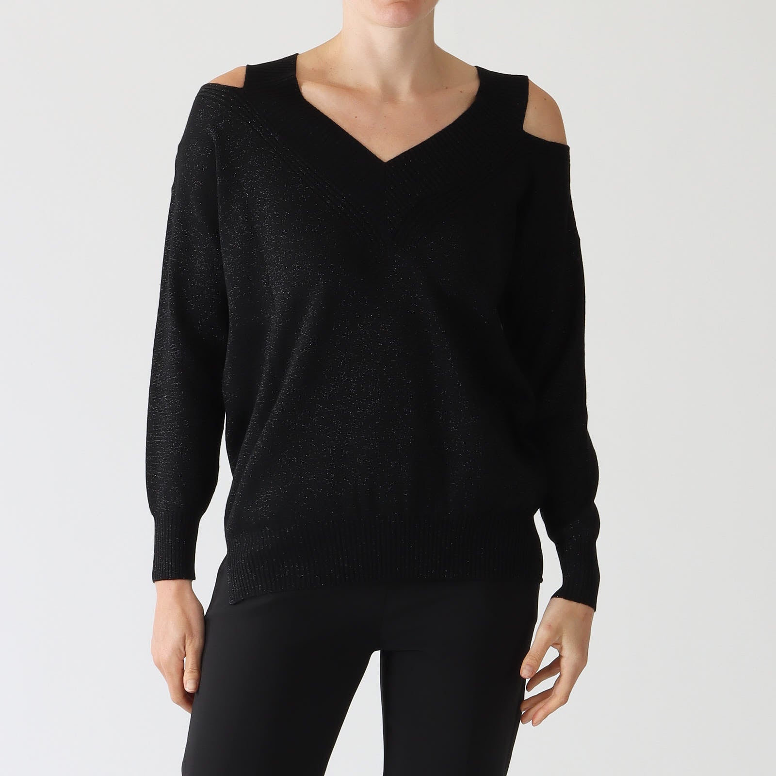 Nero Lurex Open Shoulder Sweater