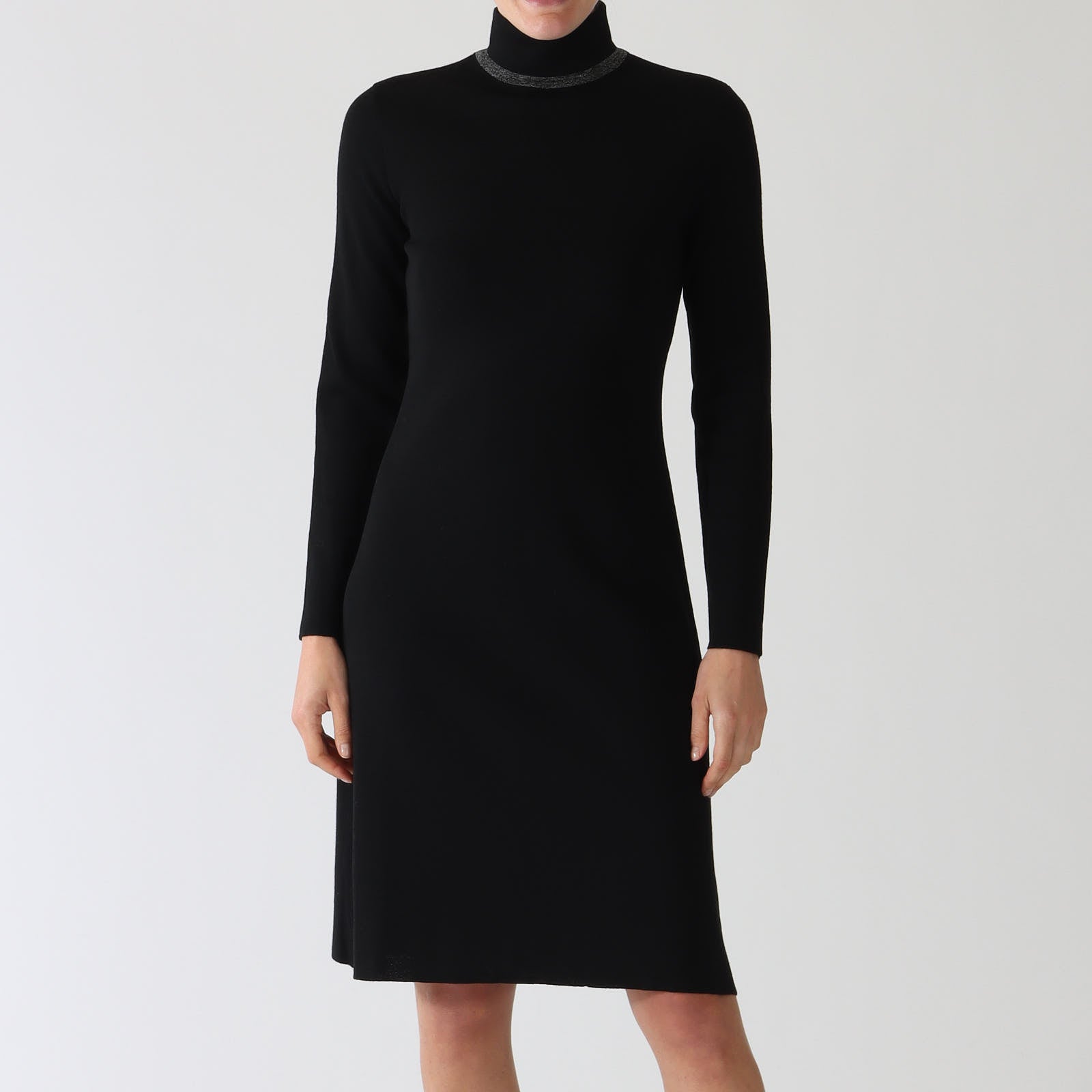 Nero Lurex Polo Neck Merino Wool Dress