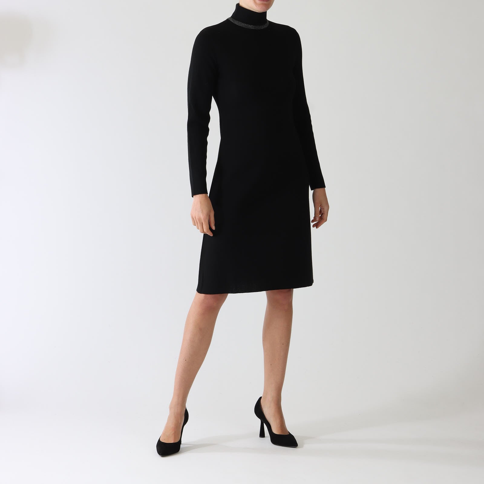 Nero Lurex Polo Neck Merino Wool Dress