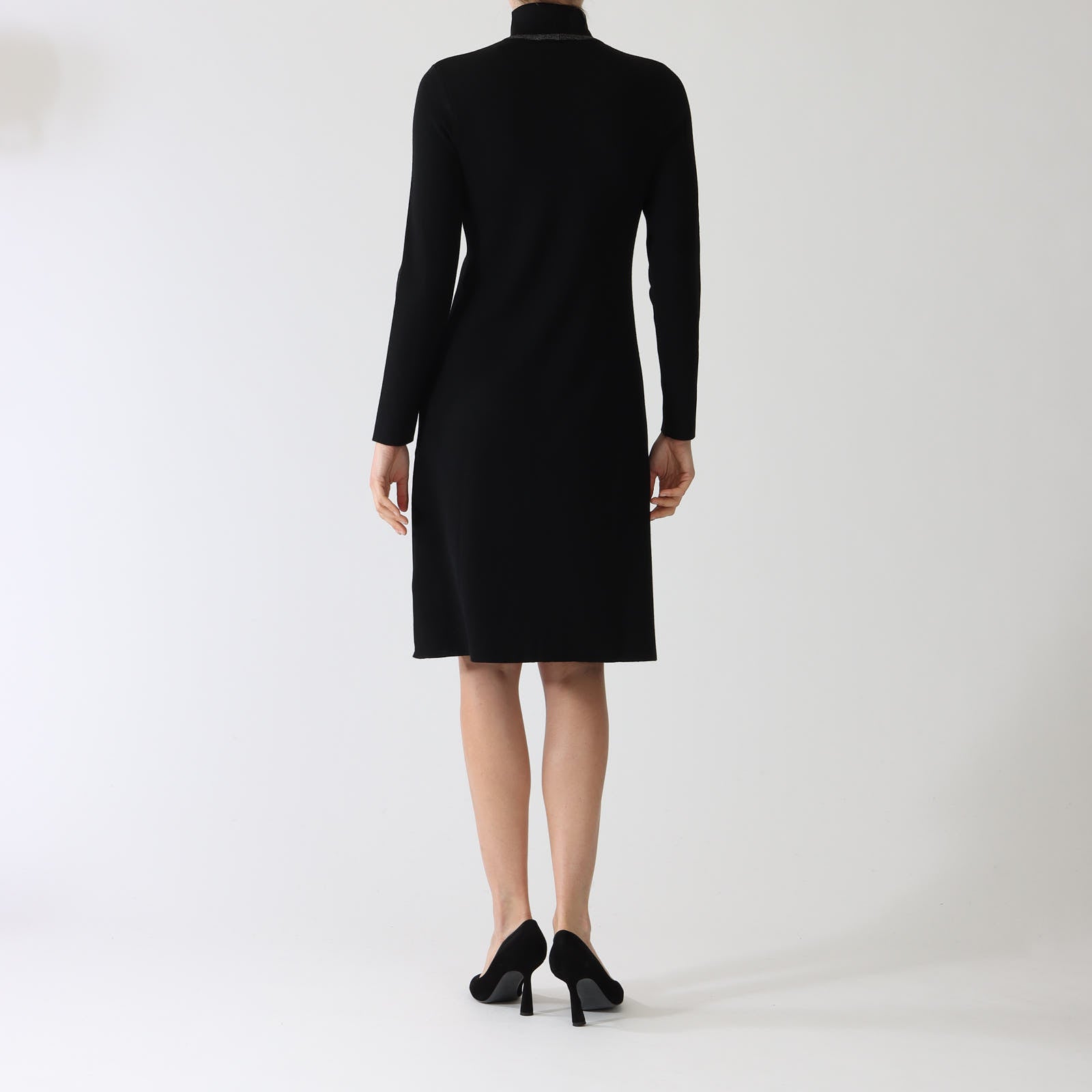 Nero Lurex Polo Neck Merino Wool Dress