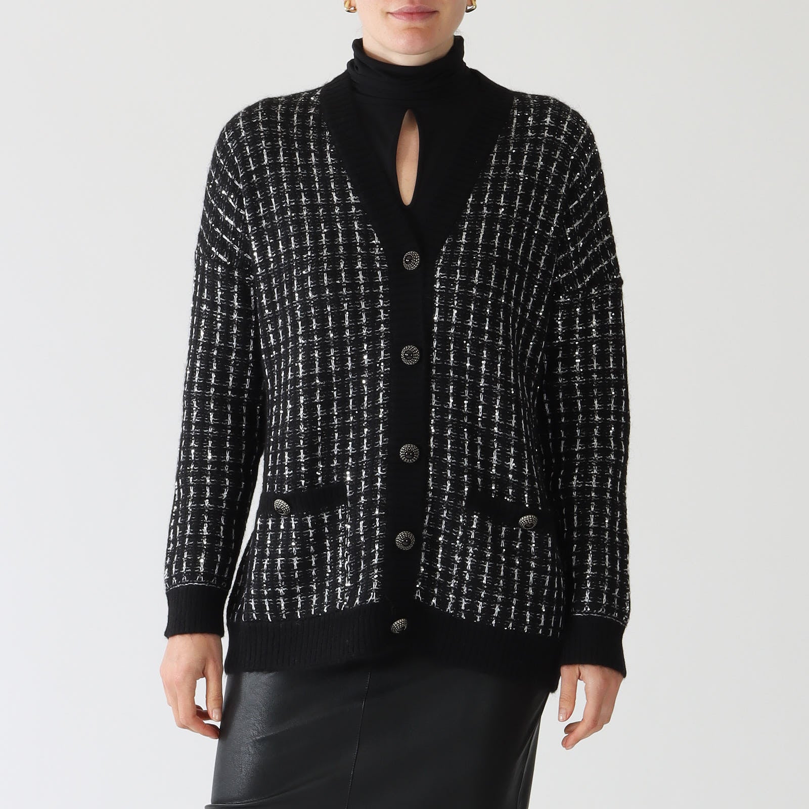 Nero Lurex Tweed Cardigan