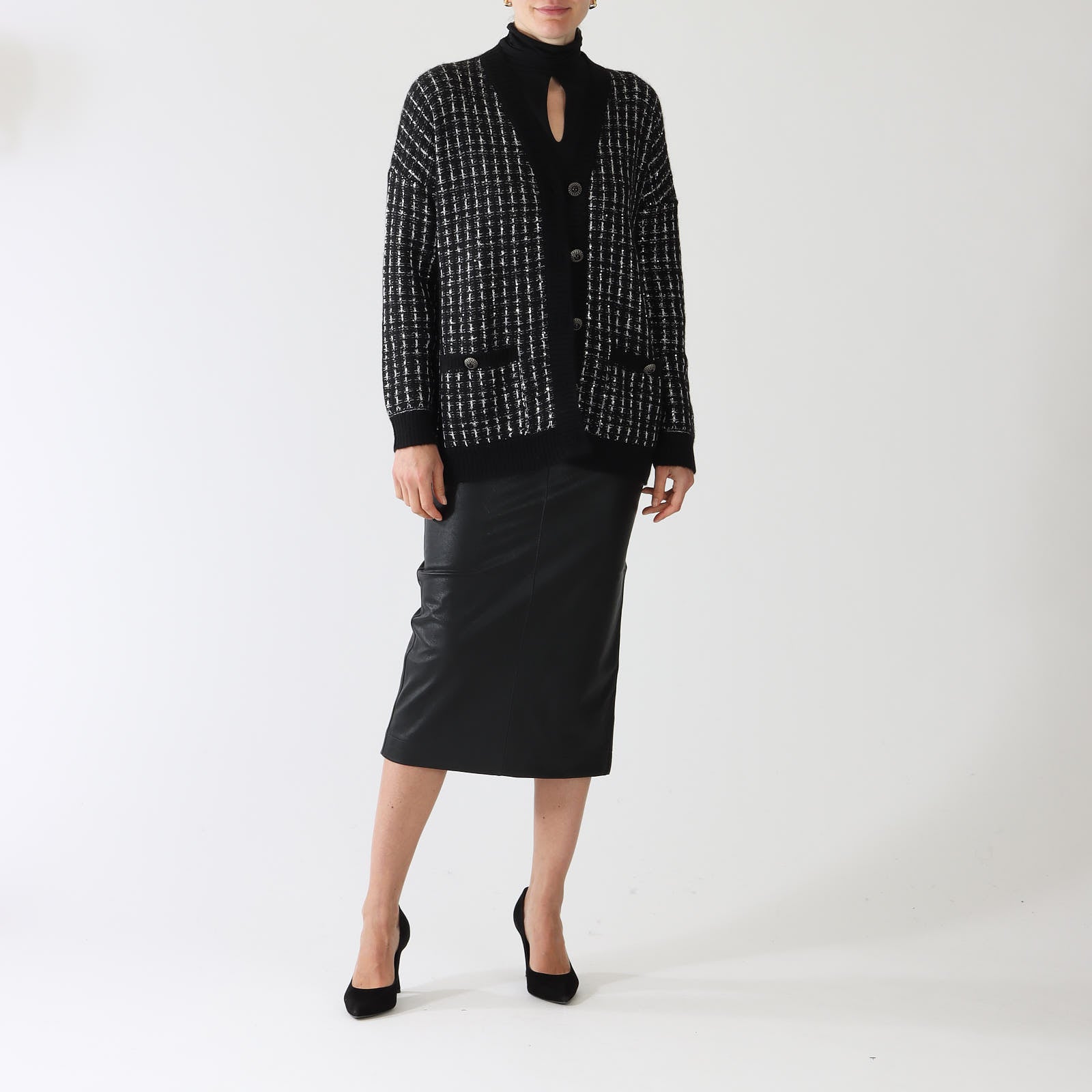 Nero Lurex Tweed Cardigan