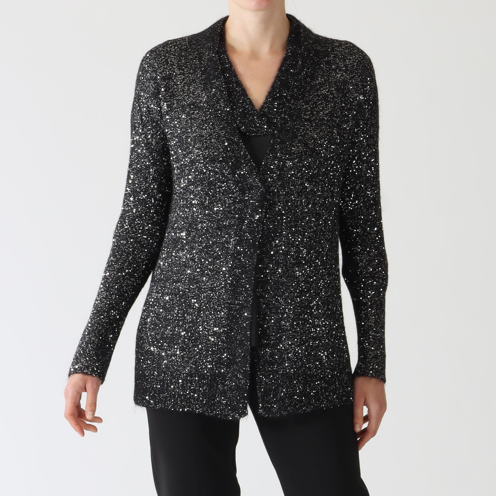 Nero Sequin Lurex Long Cardigan