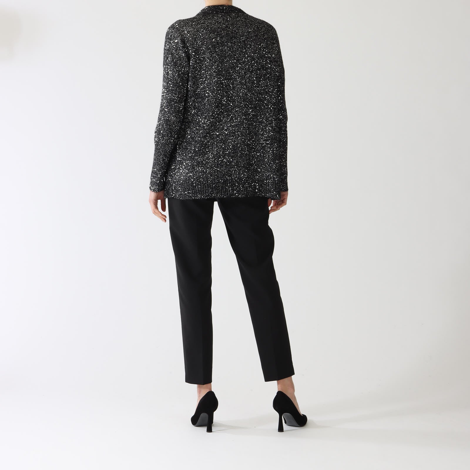 Nero Sequin Lurex Long Cardigan