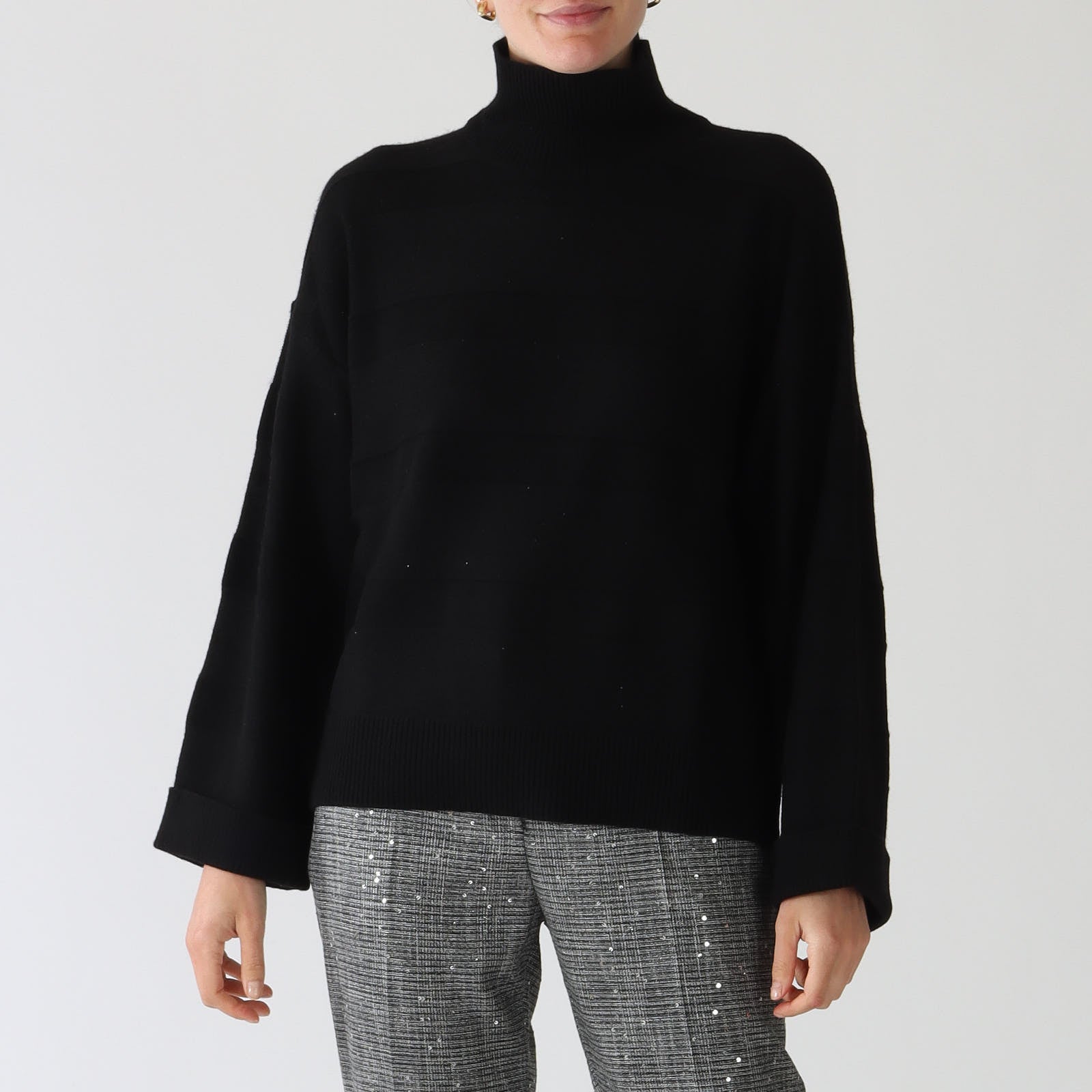 Nero Striped Sequin Polo Neck Sweater