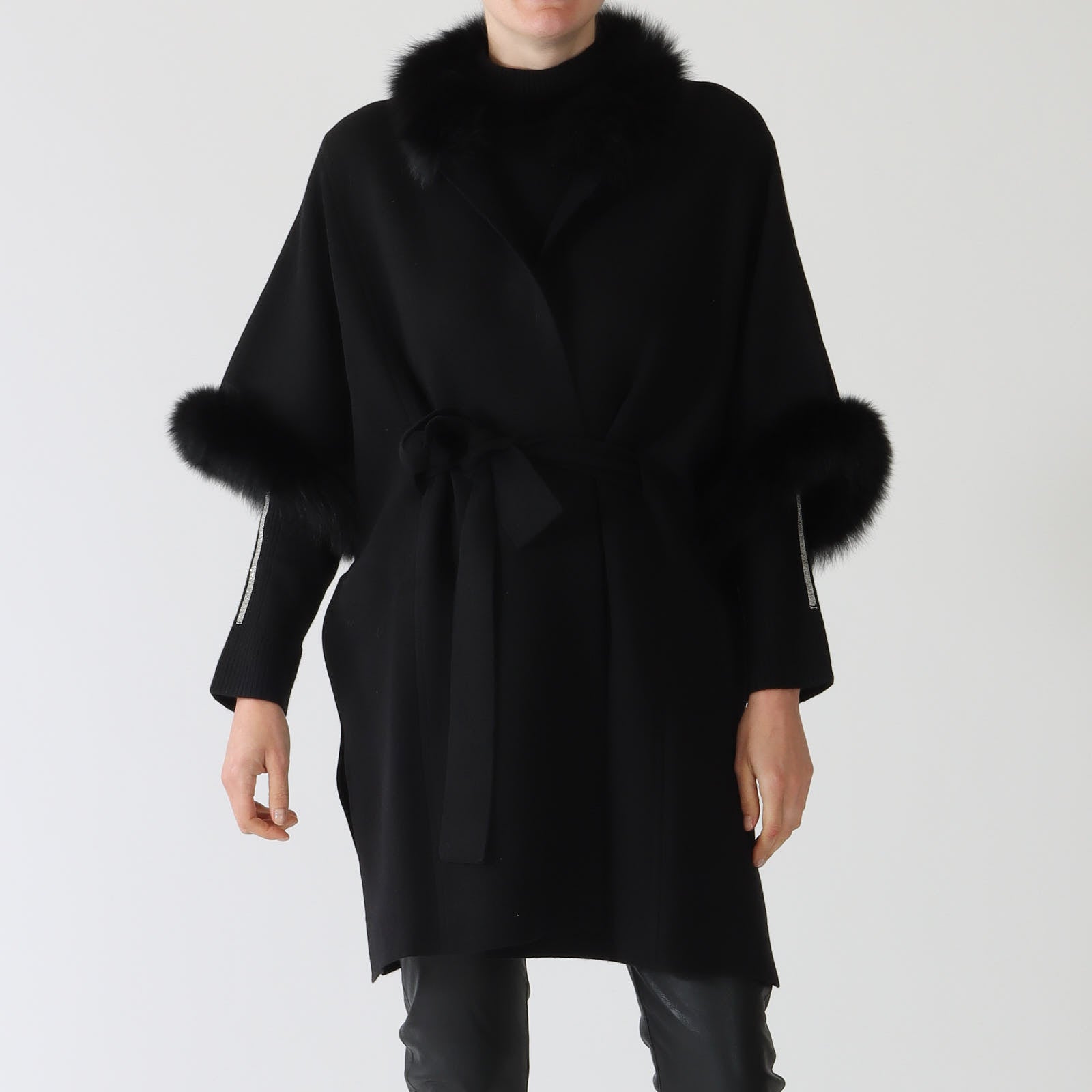 Nero Wool & Cashmere Fur Trim Knit Cape