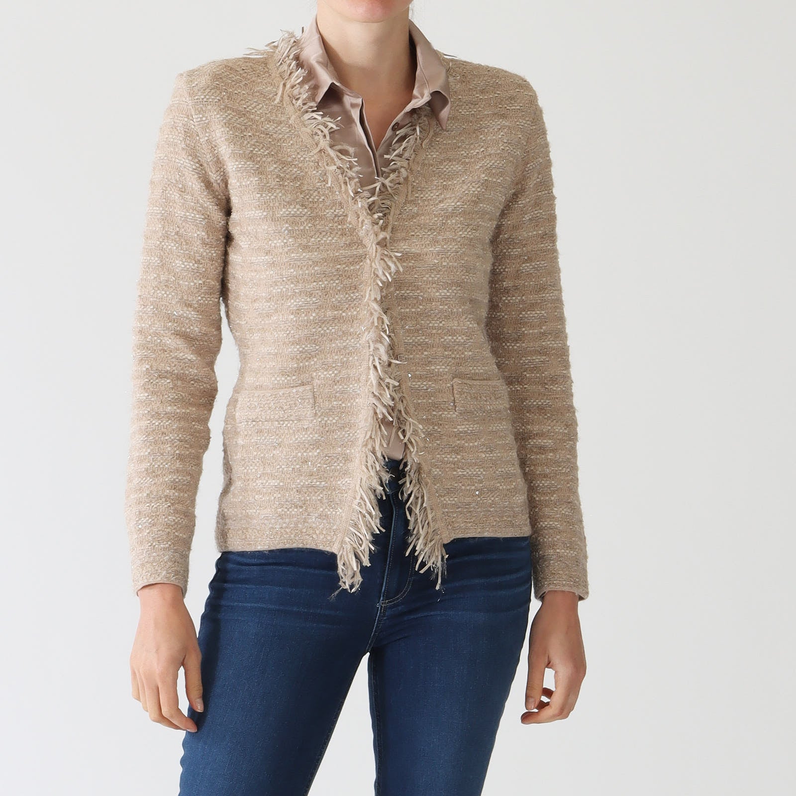 Nocciola Fringe Detail Knit Jacket