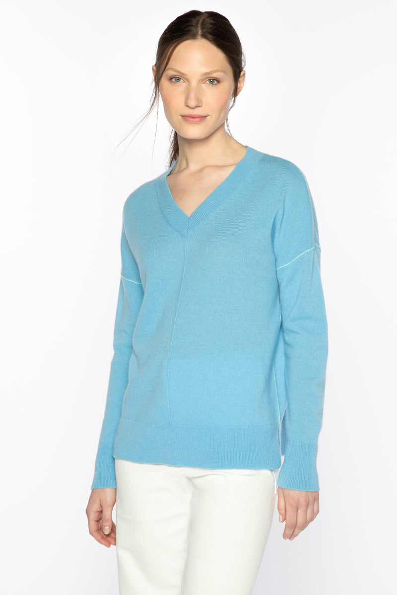 Oasis V-Neck Piped Cashmere Sweater