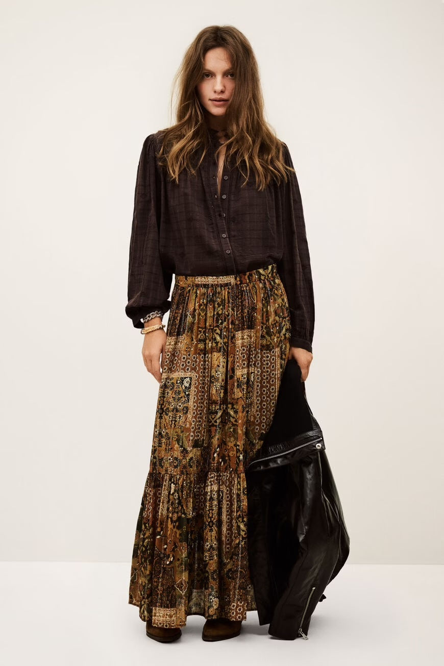 Ocre Pisca Printed Maxi Skirt