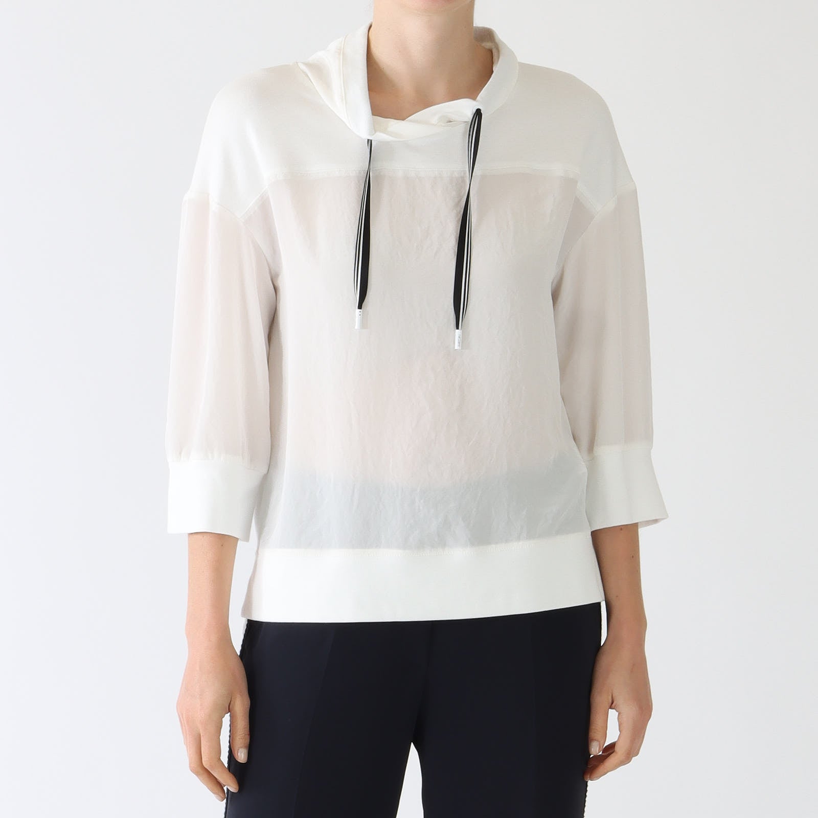 Off White Cotton Blend Funnel Neck Top