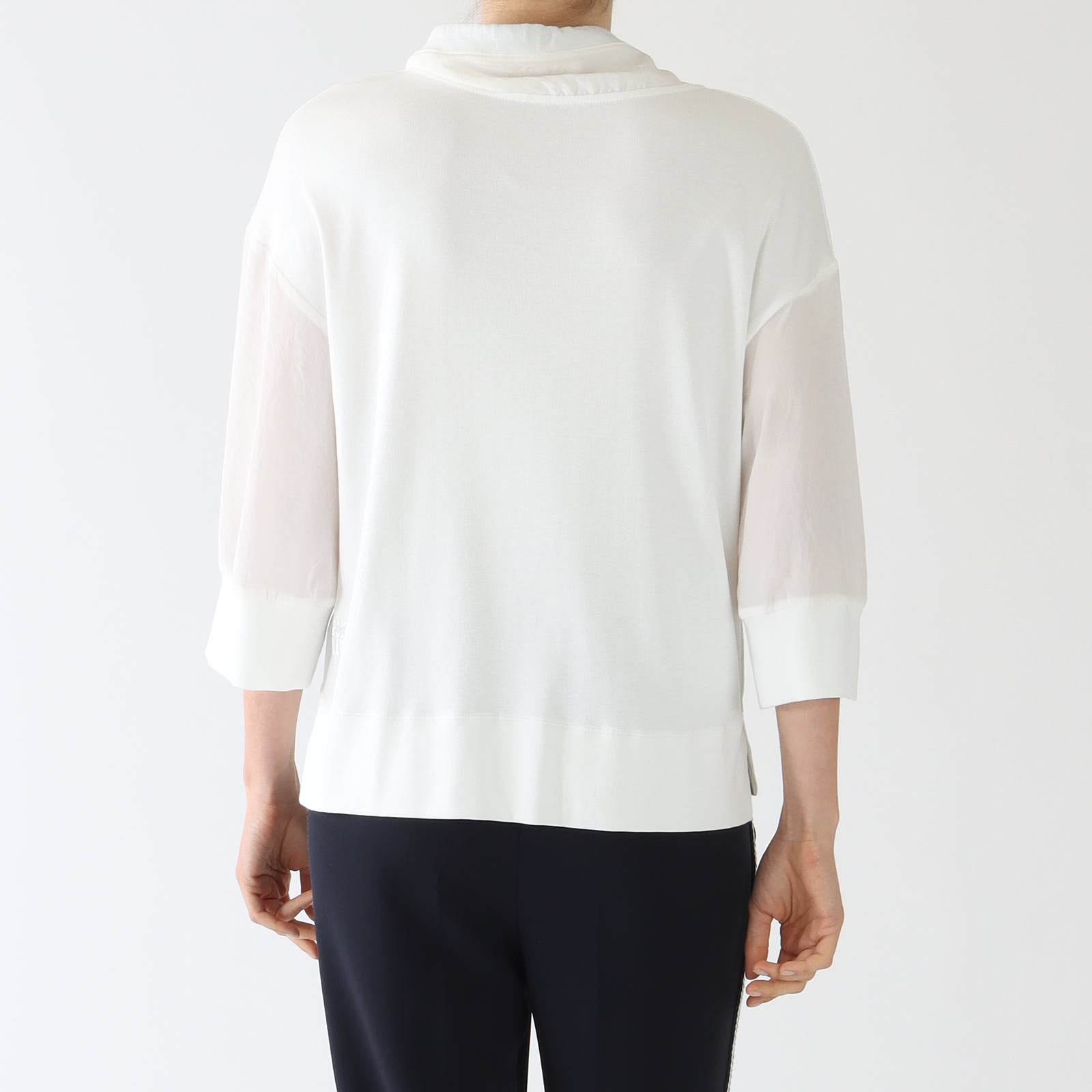 Off White Cotton Blend Funnel Neck Top