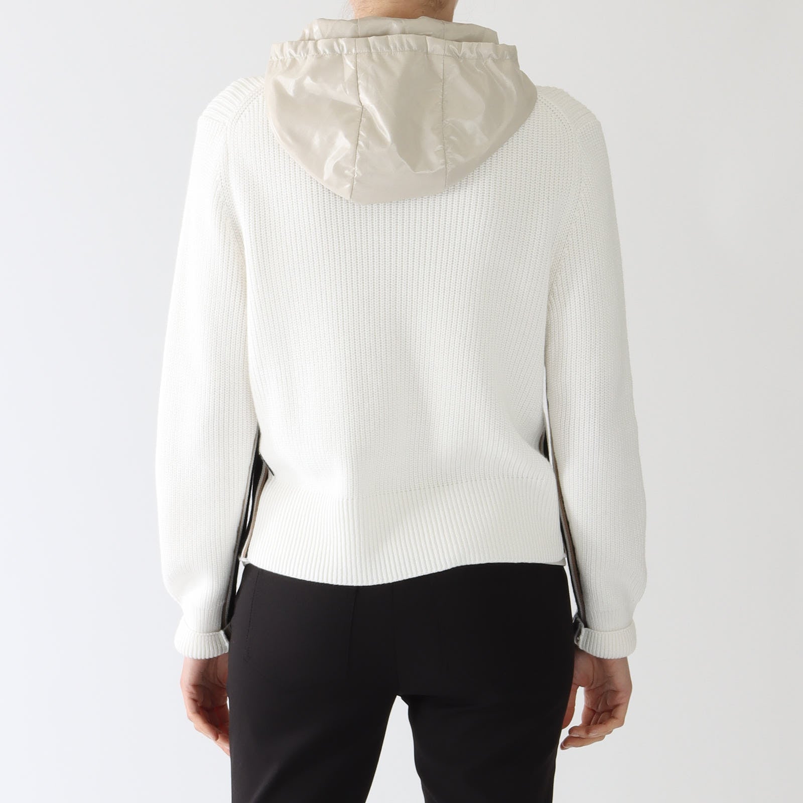 Off White Cotton Knit Hooded Jacket