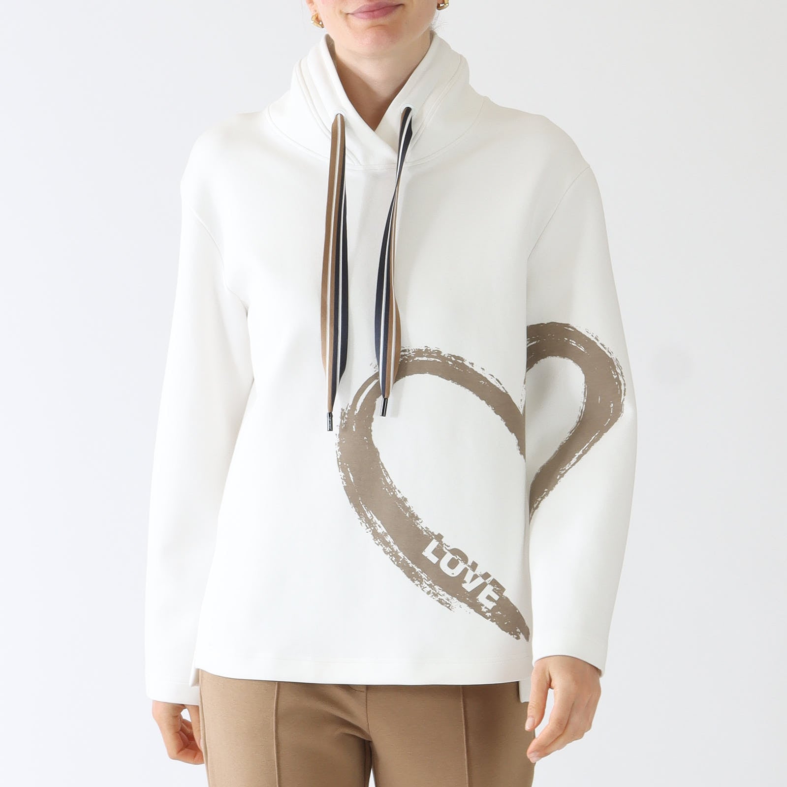 Off White Funnel Neck Heart Sweatshirt