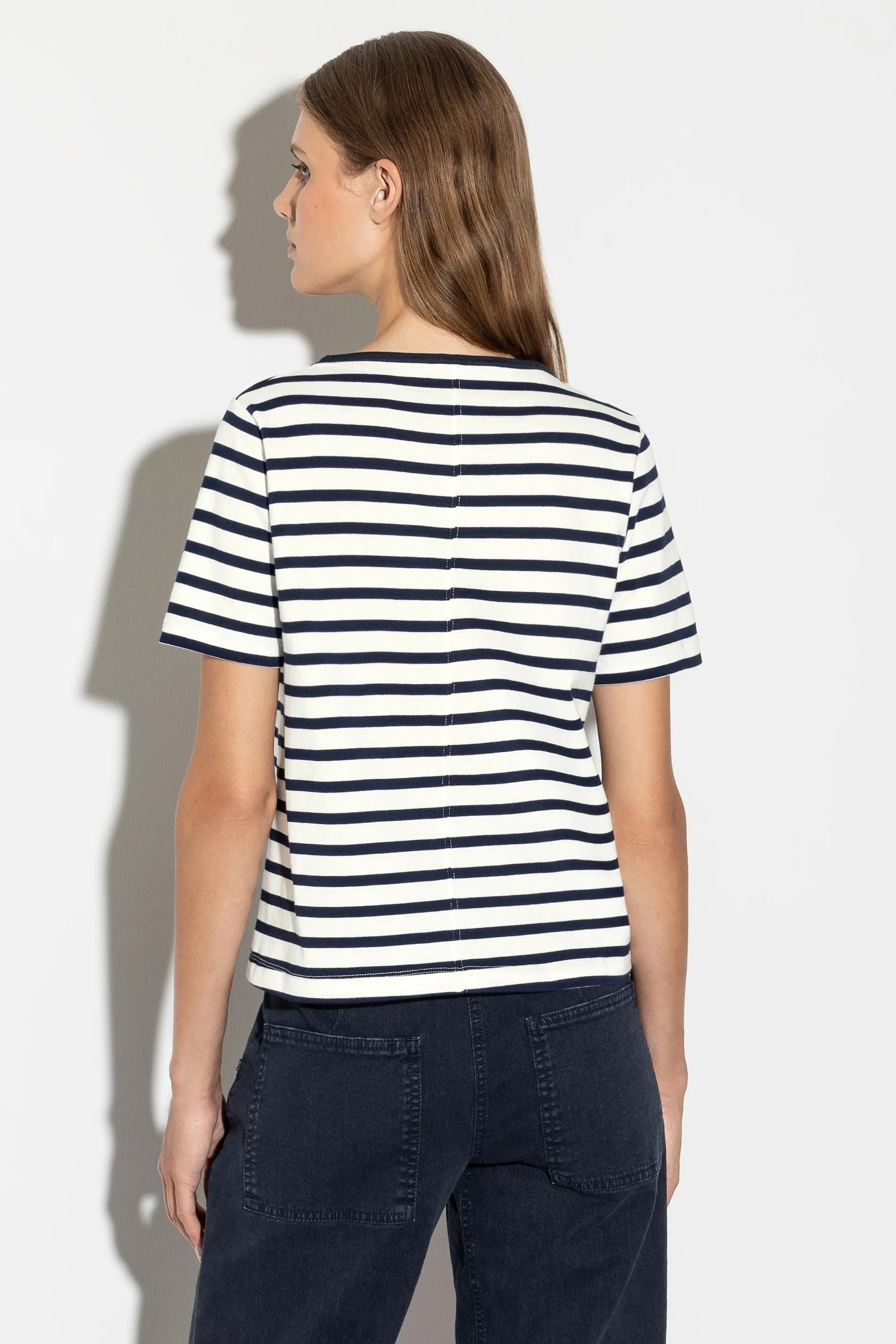 Off White & Navy Striped T-Shirt