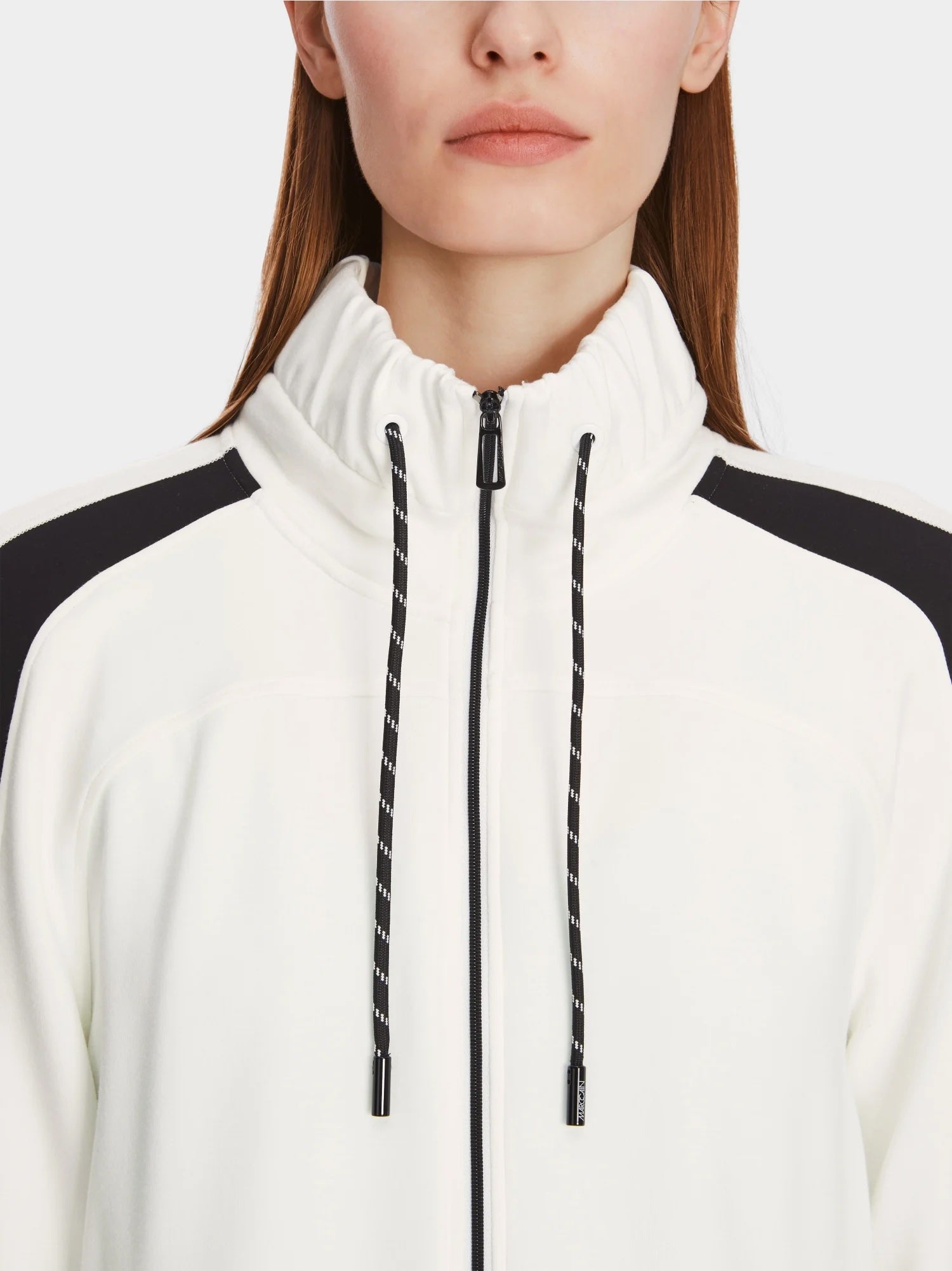 Off White Zip-Up Jacket With Black Trims