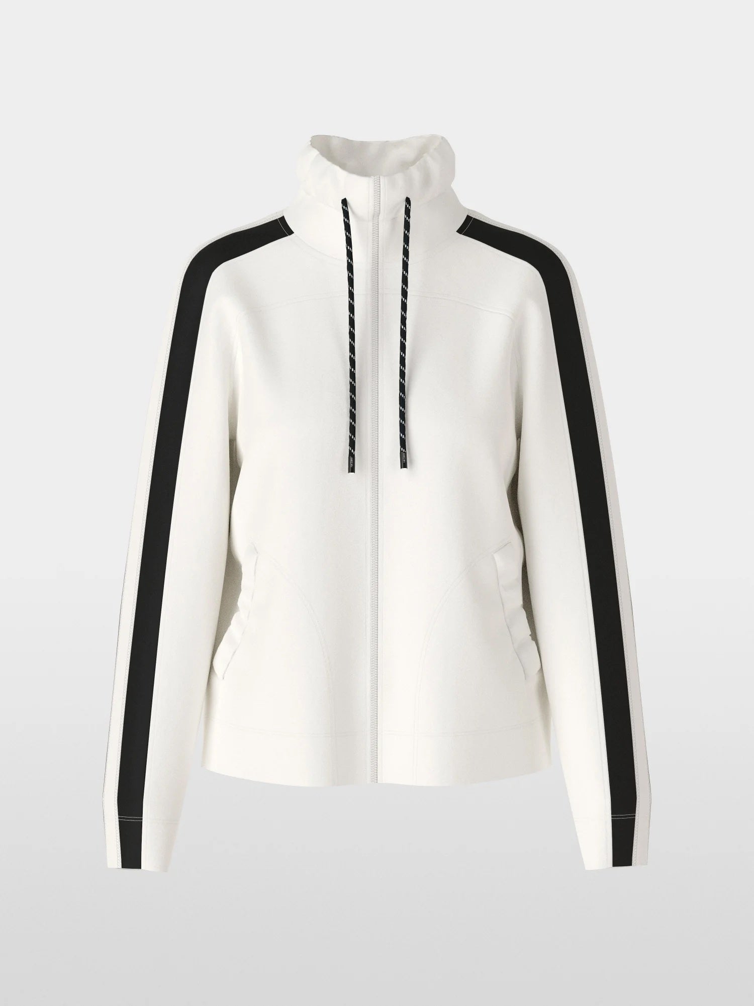 Off White Zip-Up Jacket With Black Trims